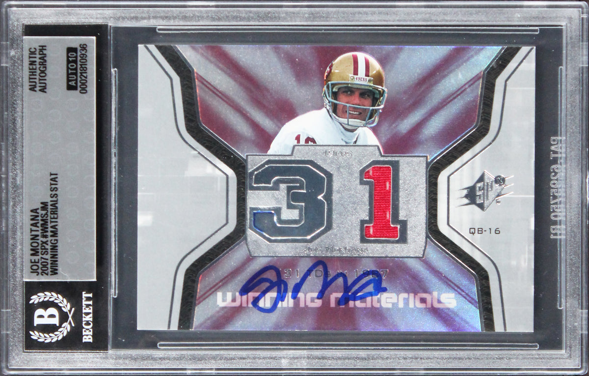 49ers Joe Montana Signed 2007 SPX Materials #WMSJM Card Auto GM 10! BAS Slabbed