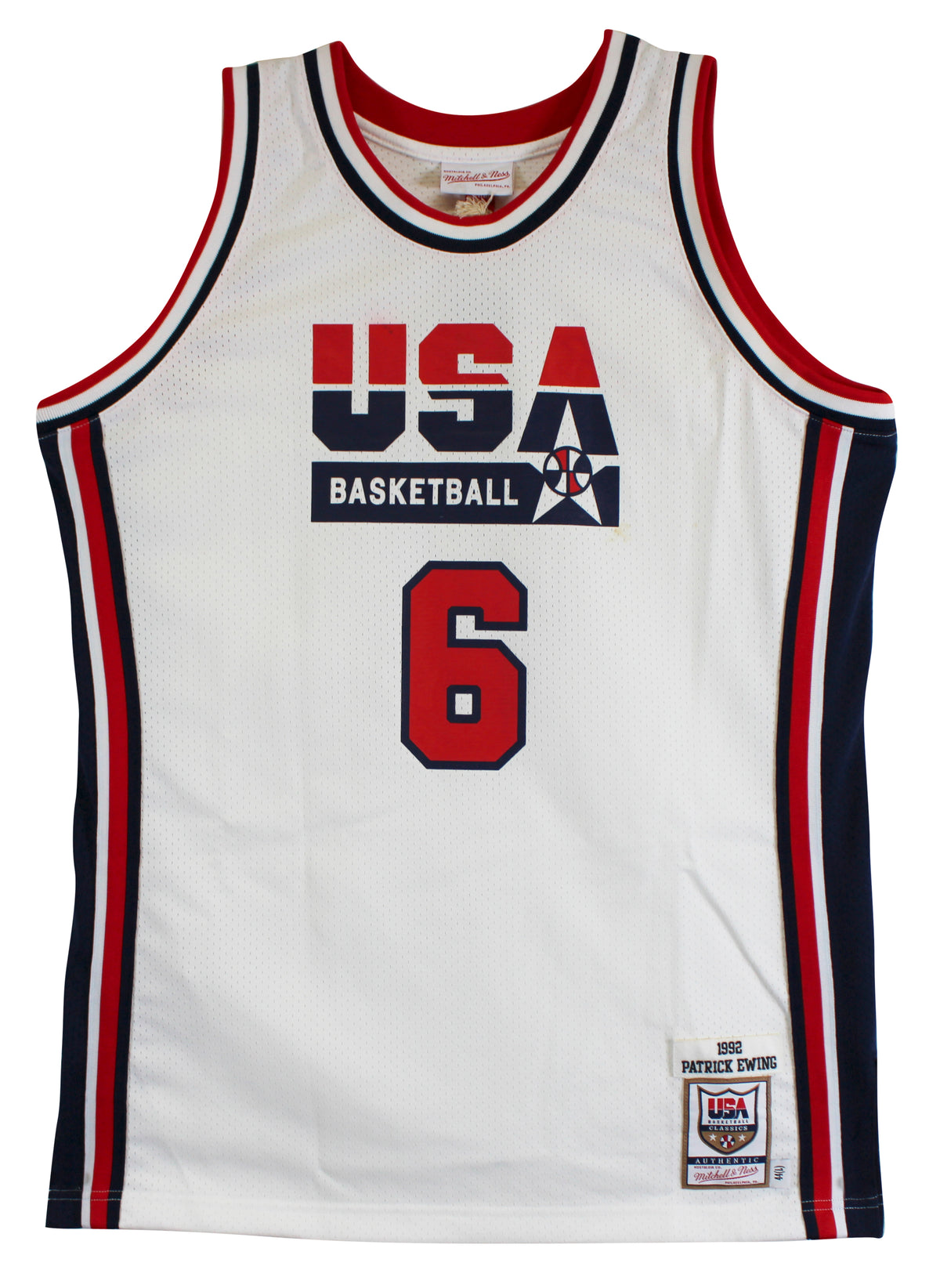 Knicks Patrick Ewing Signed White M&N 1992 USA Authentic Jersey BAS #BV01198