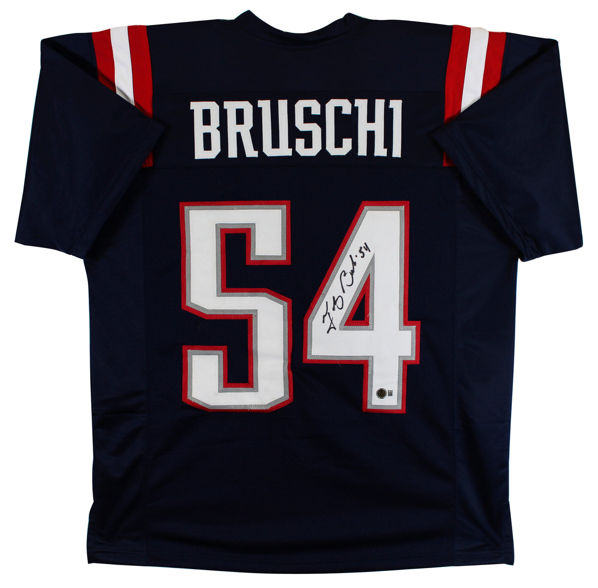 Tedy Bruschi Authentic Signed Navy Blue Pro Style Jersey BAS Witnessed 2