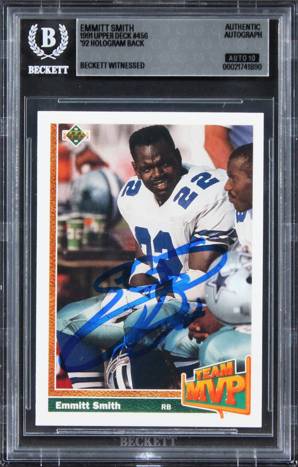Emmitt Smith Signed 1991 Upper Deck '92 Hologram #456 Card Auto 10! BAS Slabbed