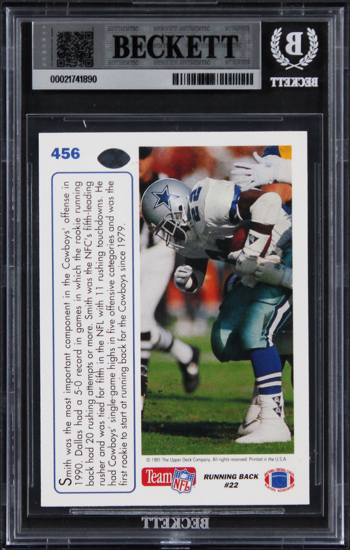 Emmitt Smith Signed 1991 Upper Deck '92 Hologram #456 Card Auto 10! BAS Slabbed