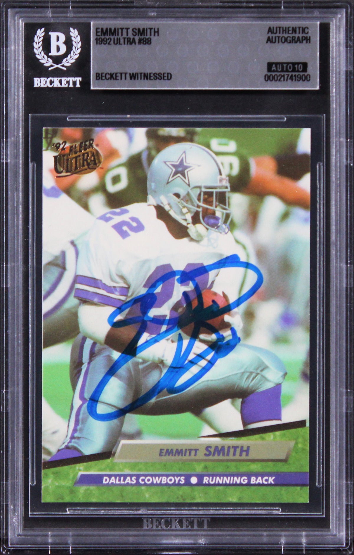 Cowboys Emmitt Smith Signed 1992 Ultra #88 Card Auto Grade GM 10! BAS Slabbed