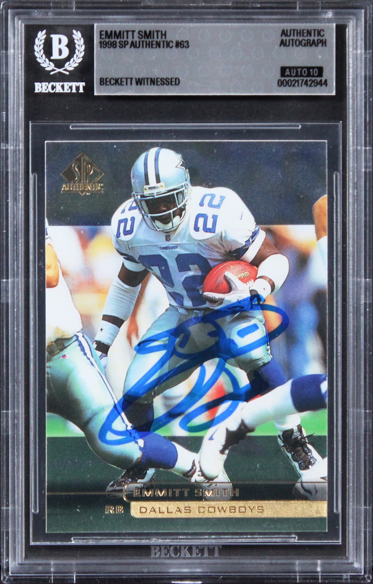 Cowboys Emmitt Smith Signed 1998 SP Authentic #63 Card Auto GM 10! BAS Slabbed