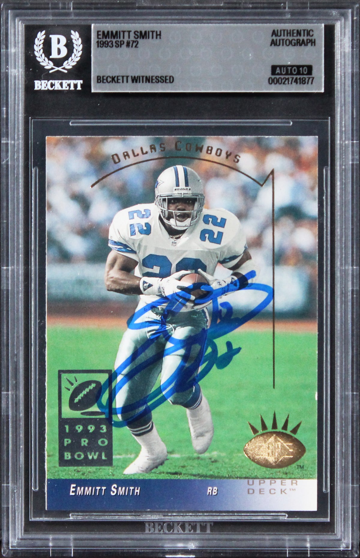 Cowboys Emmitt Smith Signed 1993 SP #72 Card Auto Grade Gem Mint 10! BAS Slabbed