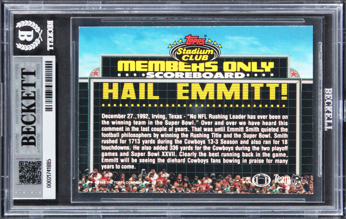 Emmitt Smith Signed 1992 Stadium Club Members Only #41 Card Auto 10! BAS Slabbed