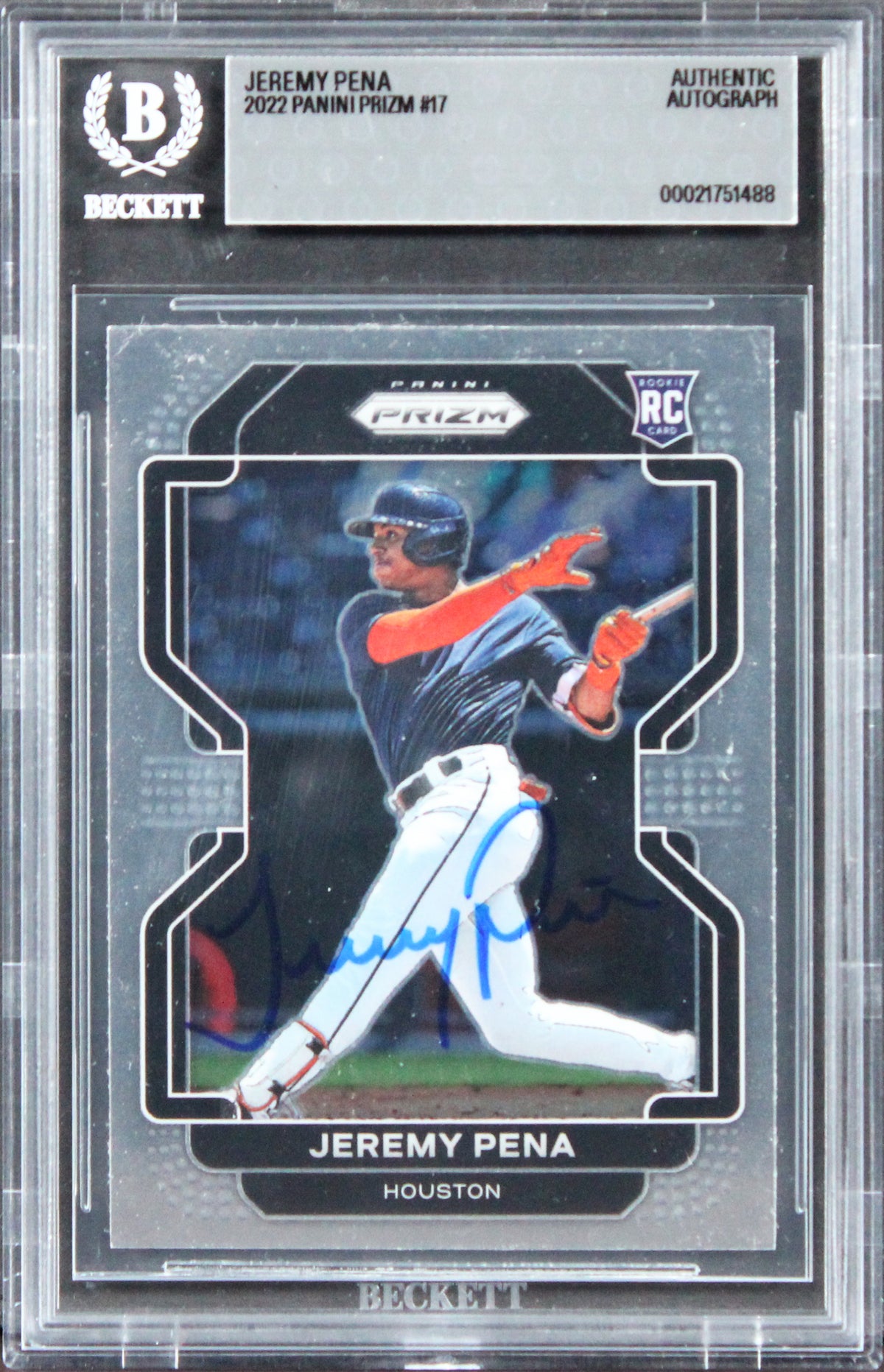 Astros Jeremy Pena 2022 Panini Prizm #17 Rookie Card Autographed BAS Slabbed
