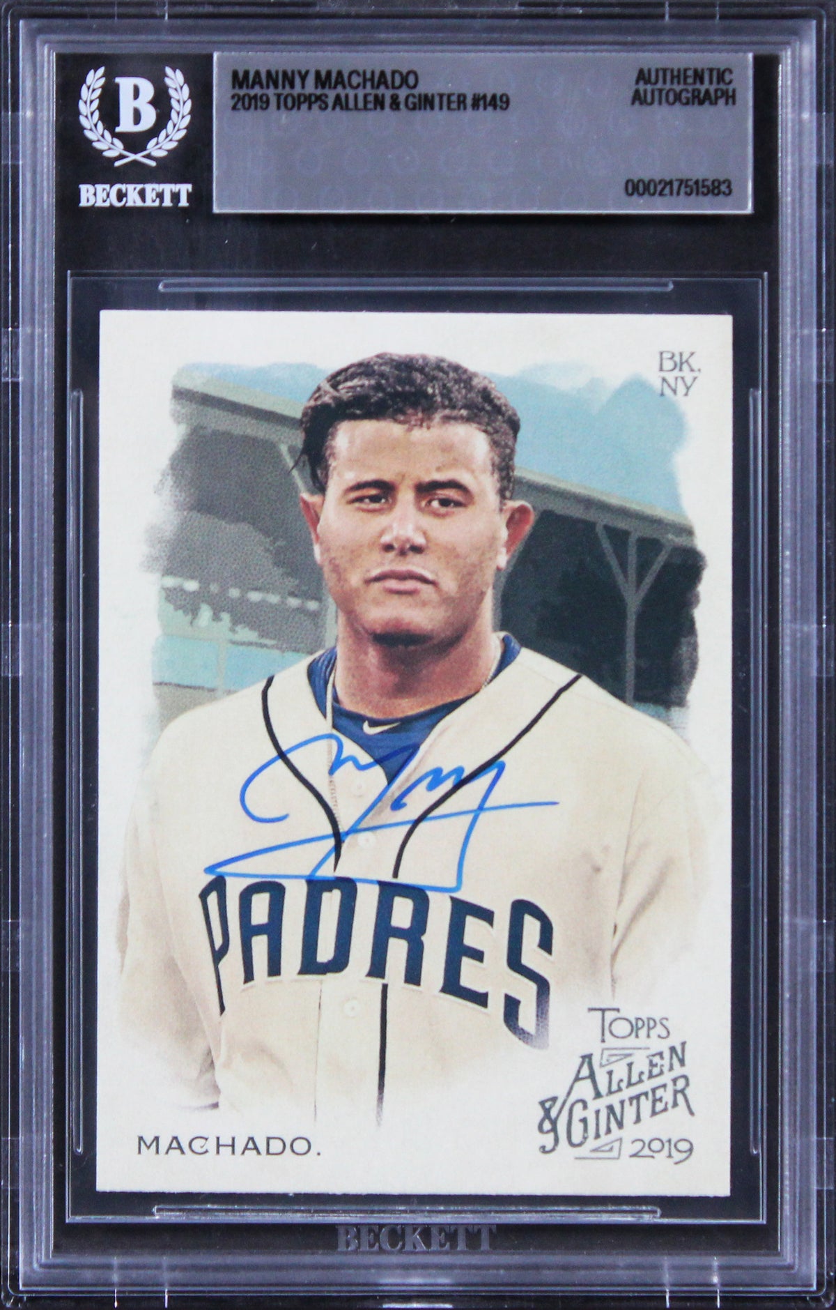 Padres Manny Machado Signed 2019 Topps Allen & Ginter #149 Card BAS Slabbed