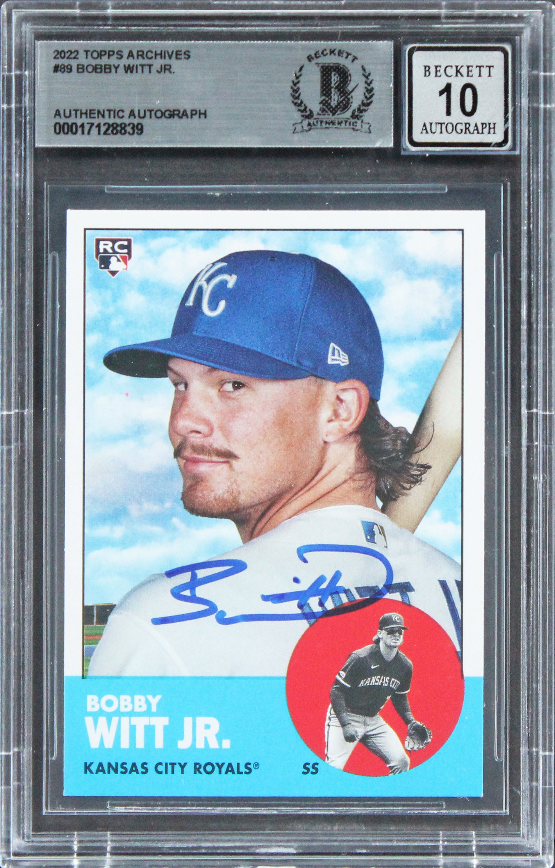Royals Bobby Witt Jr. Signed 2022 Topps Archives #89 RC Card Auto 10! BAS Slab