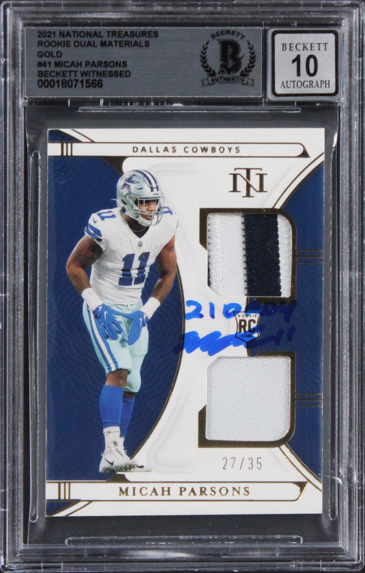 Micah Parsons Signed 2021 National Treasures RDM #41 RC Card Auto 10! BAS Slab