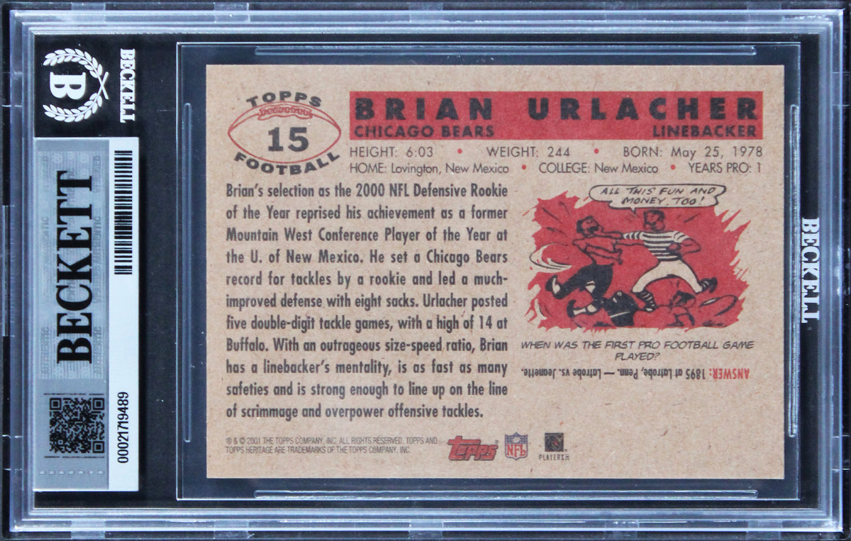 Bears Brian Urlacher Signed 2001 Topps Heritage #15 Card Auto 10! BAS Slabbed