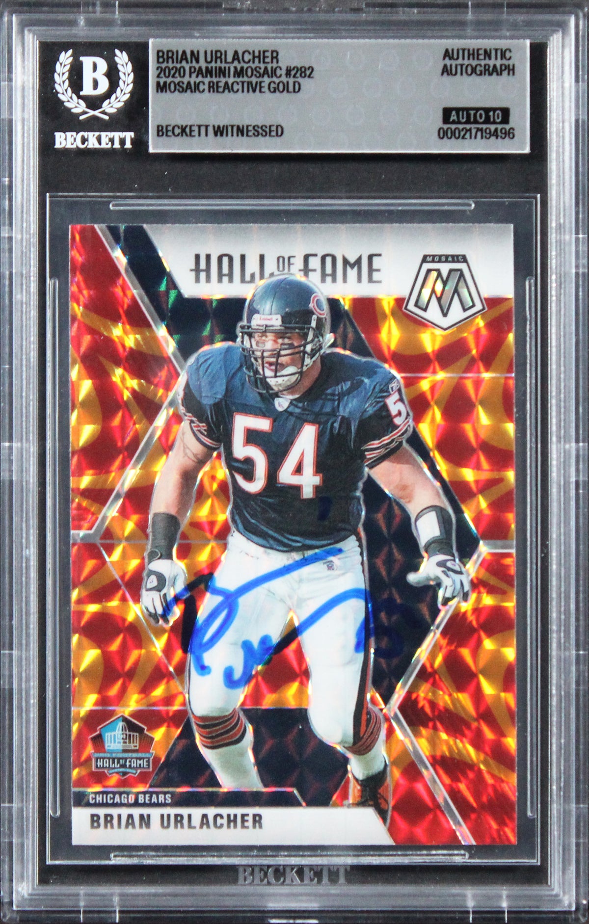 Bears Brian Urlacher Signed 2020 Panini Mosaic #282 Card Auto 10! BAS Slabbed
