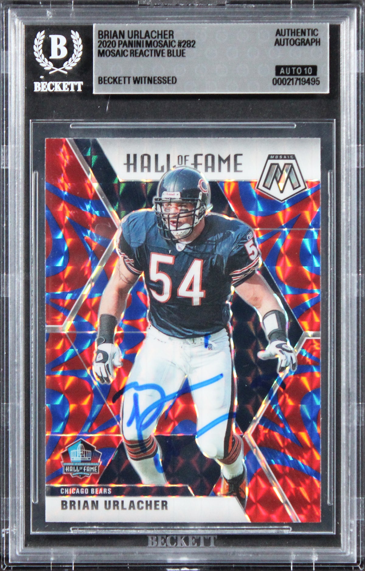 Bears Brian Urlacher Signed 2020 Panini Mosaic Blue #282 Card Auto 10! BAS Slab