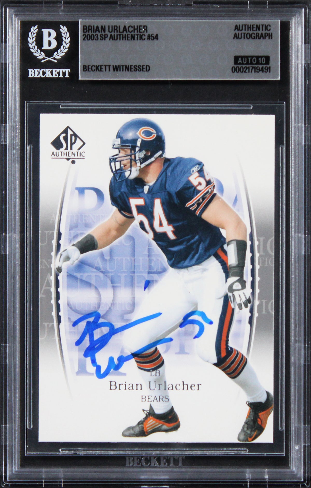 Bears Brian Urlacher Signed 2003 SP Authentic #54 Card Auto GM 10! BAS Slabbed