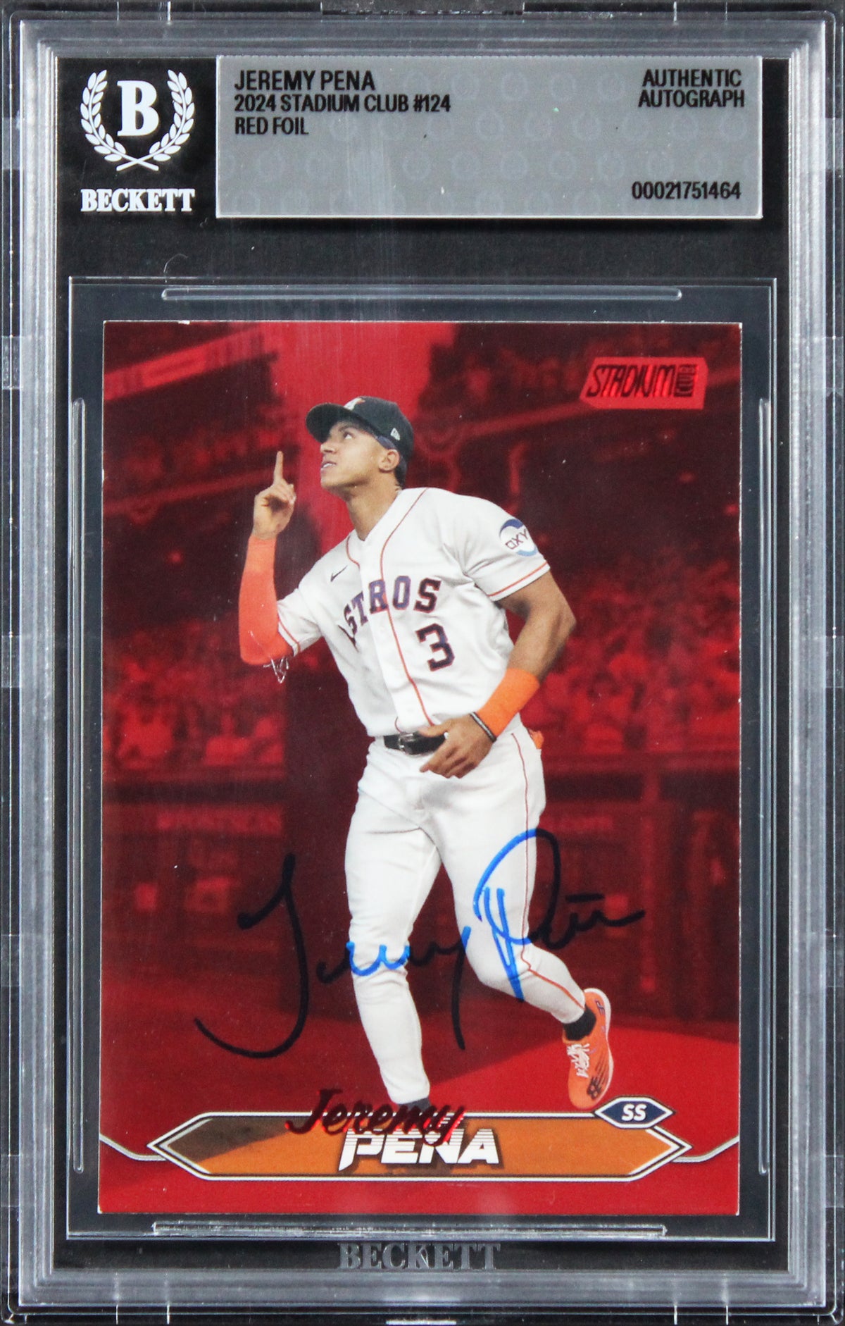 Astros Jeremy Pena Signed 2024 Stadium Club Red Foil #124 Card BAS Slabbed