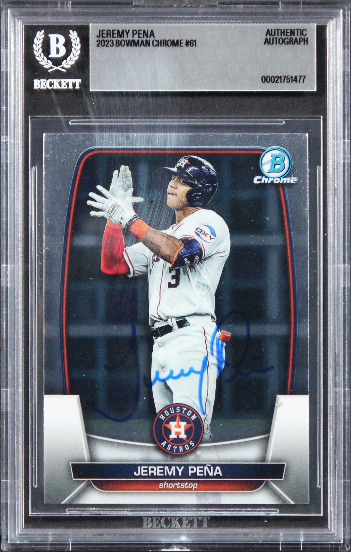 Astros Jeremy Pena Authentic Signed 2023 Bowman Chrome #61 Card BAS Slabbed