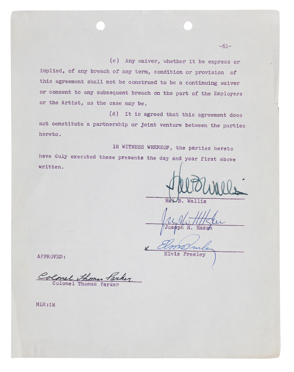 Elvis Presley Authentic 2x Signed 1958 G.I. Blues Contract PSA & JSA LOAs