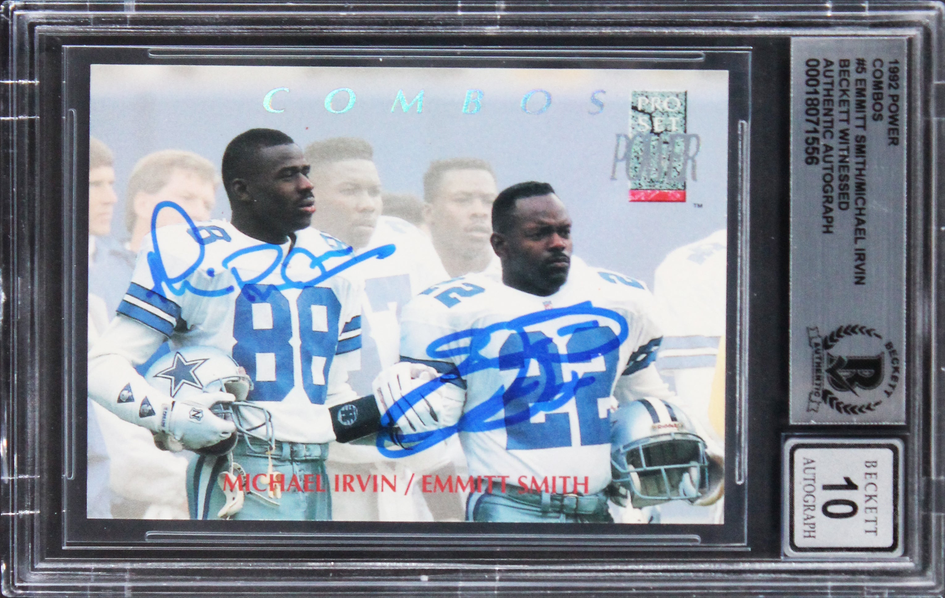 Emmitt Smith & Michael Irvin Signed 1992 Power Combos #5 Card Auto 10! BAS Slab