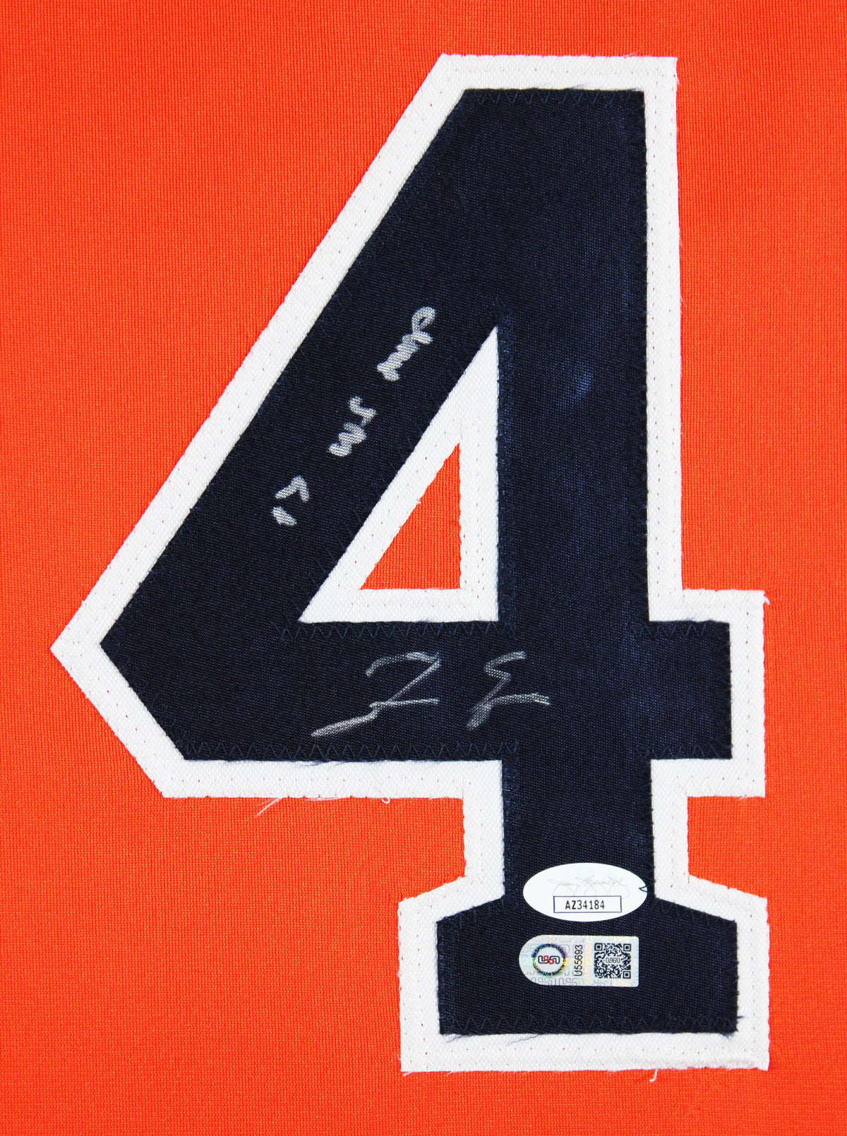 George Springer "17 WS MVP" Authentic Signed Orange Pro Style Framed Jersey JSA