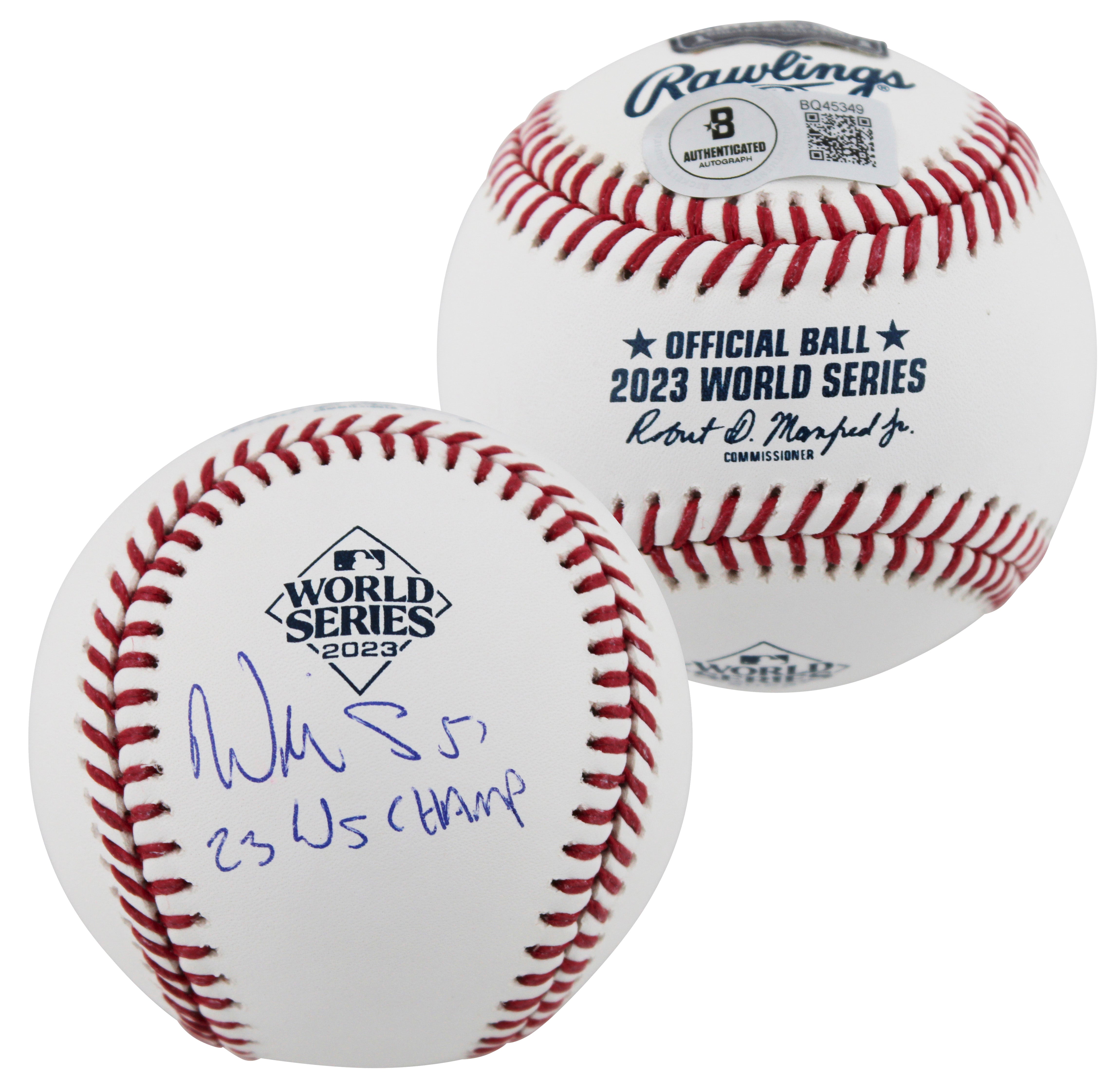 Rangers Will Smith "23 WS Champ" Signed 2023 WS Logo Baseball BAS #BQ45349