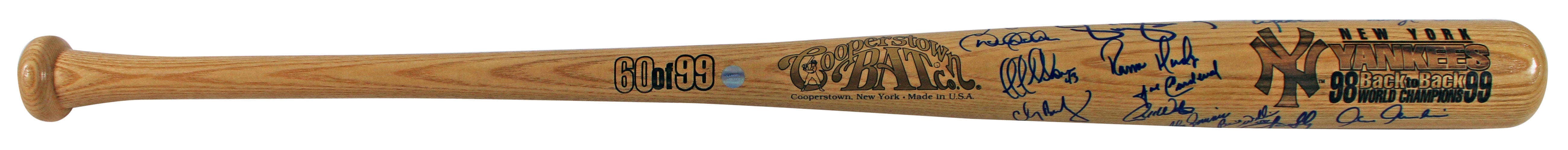 Yankees 1998/99 B2B (20) Jeter, Williams, Cone, Torre +16 Signed Bat BAS #A79330