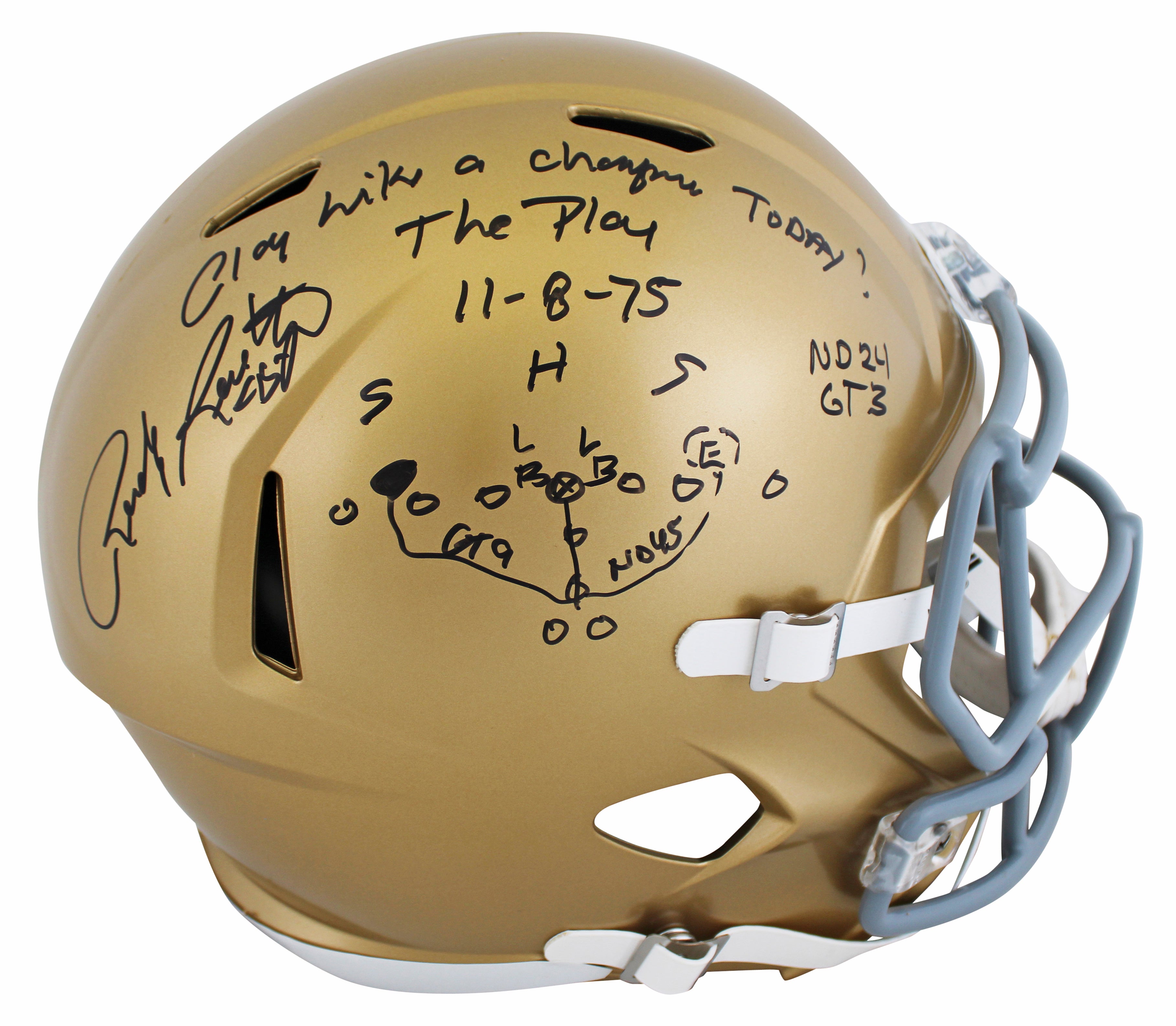 Notre Dame Rudy Ruettiger Signed F/S Speed Rep Helmet w/ Hand Drawn Play JSA Wit