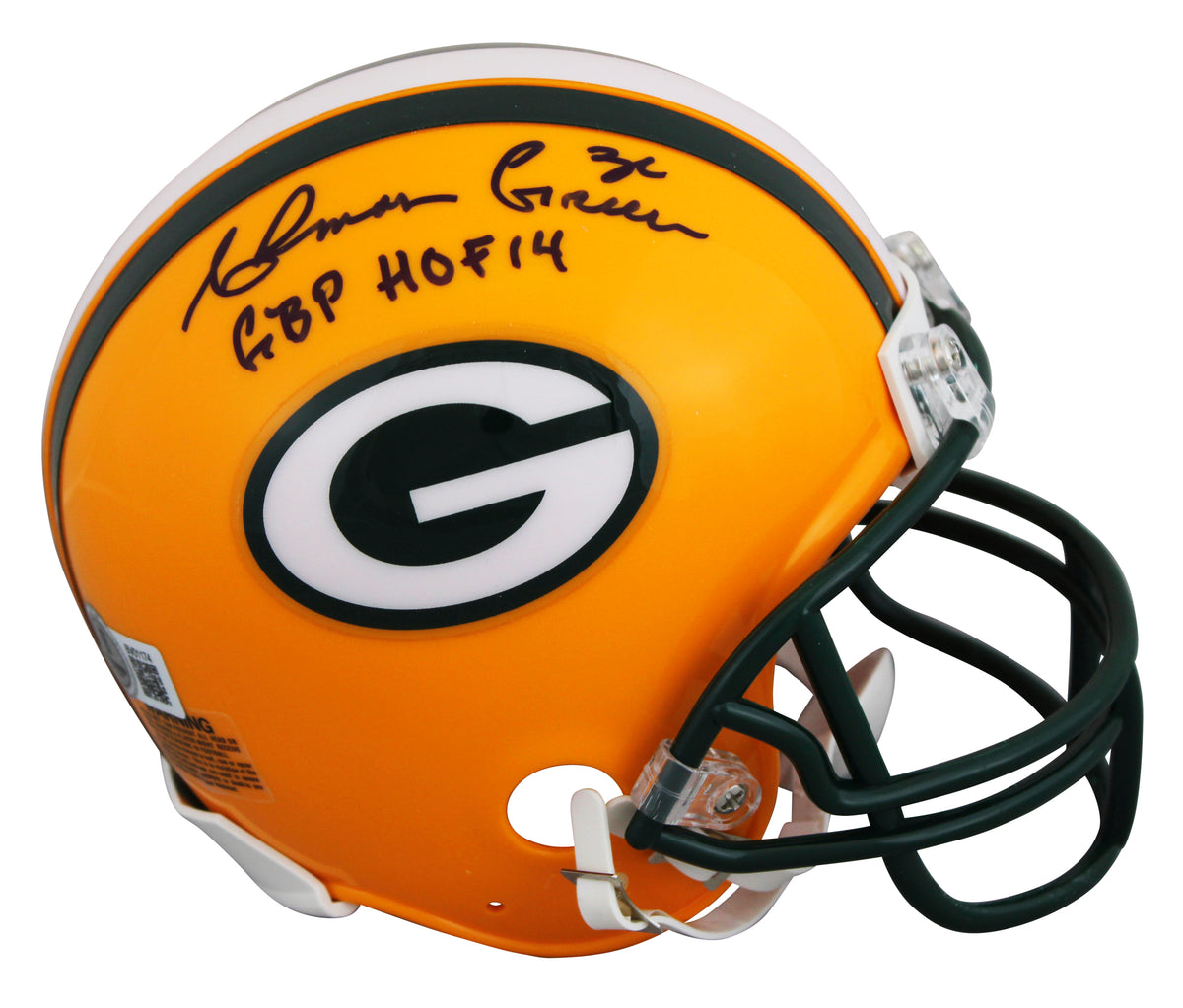 Packers Ahman Green "GBP HOF 14" Signed VSR4 Rep Mini Helmet W/ Case BAS 1