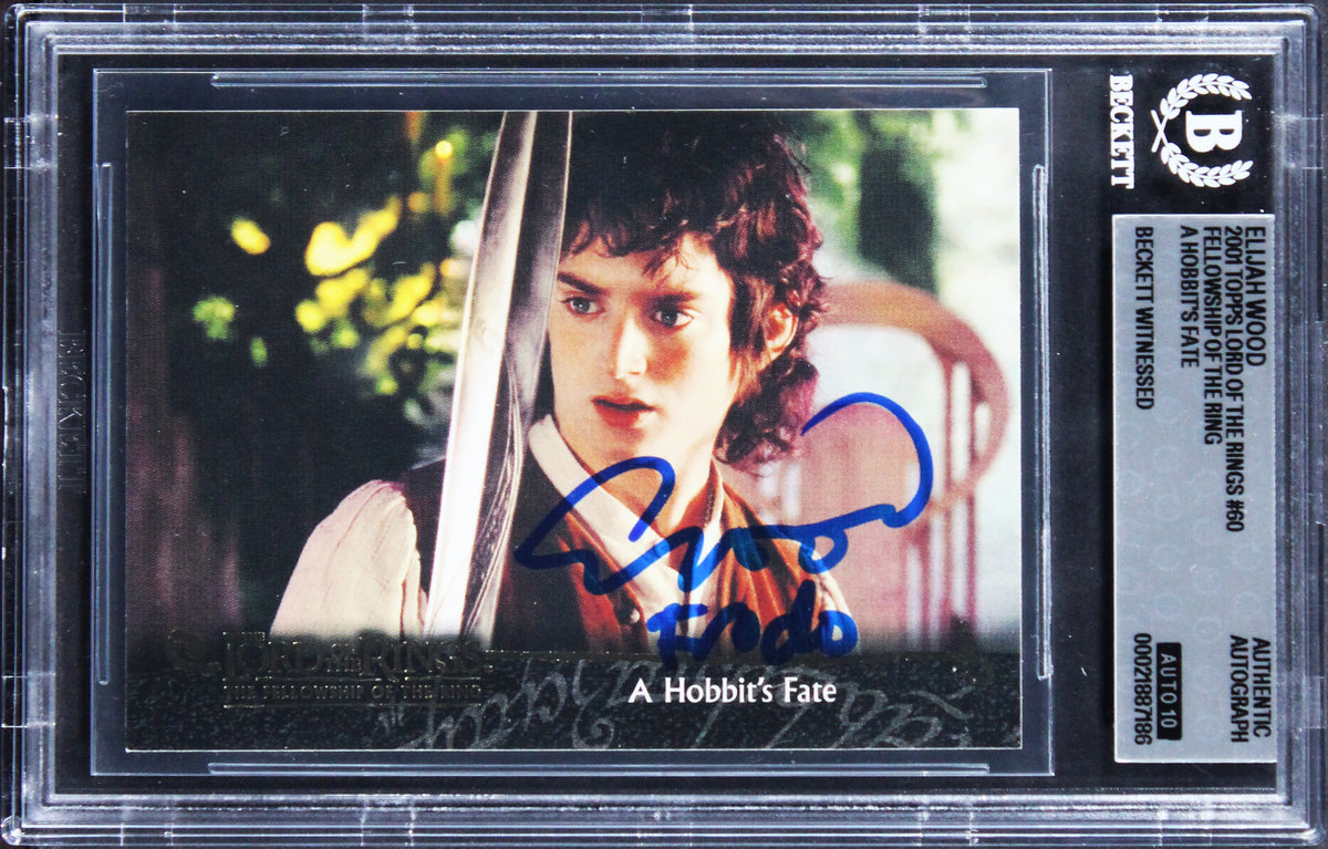 Elijah Wood "Frodo" Signed 2001 Topps LOTR FOTR #60 Card Auto GM 10! BAS Slabbed