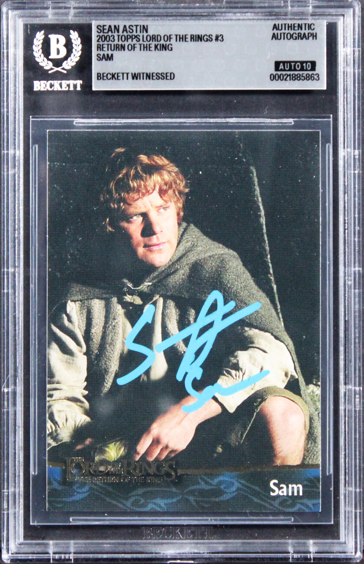 Sean Astin "Sam" Signed 2003 Topps LOTR ROTK Sam #3 Card Auto GM 10! BAS Slabbed