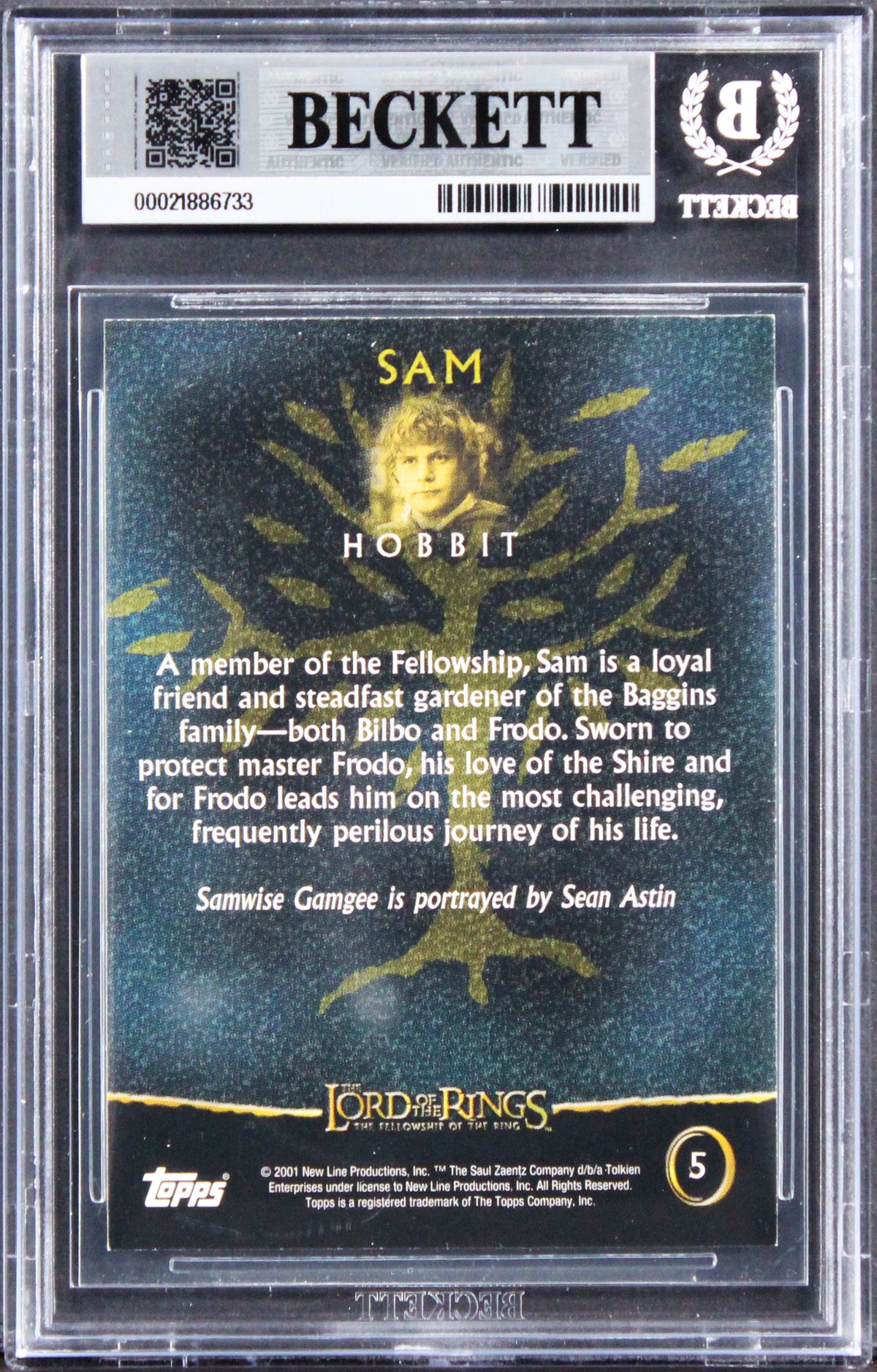 Sean Astin "Sam" Signed 2001 Topps LOTR FOTR Sam #5 Card Auto GM 10! BAS Slabbed