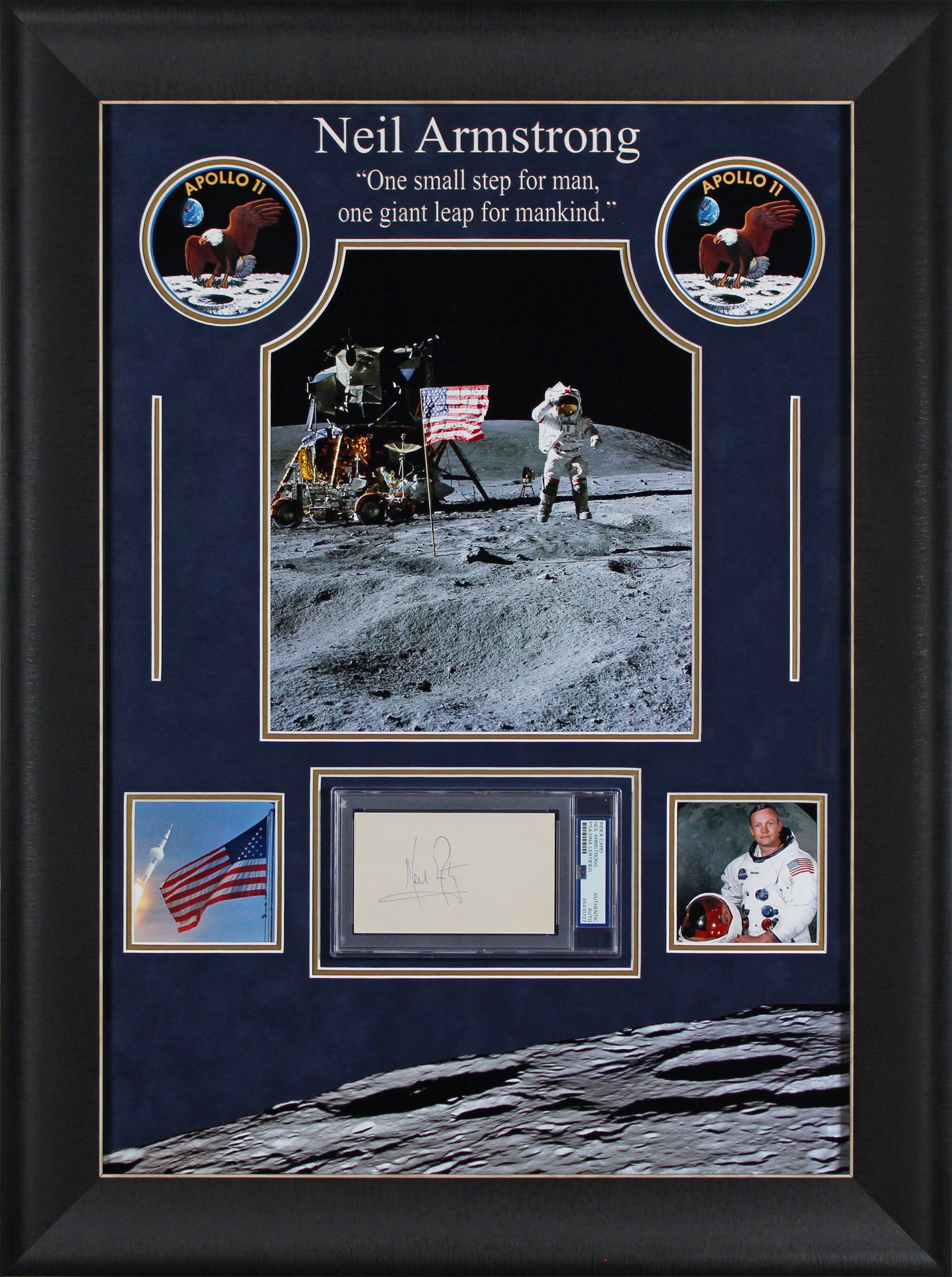 Neil Armstrong Apollo 11 Authentic Signed & Framed 3x5 Index Card PSA Slabbed