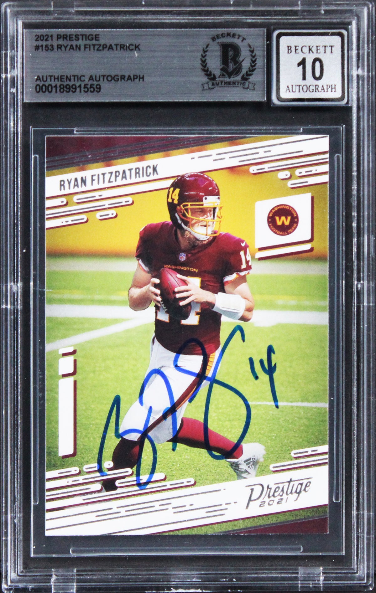 Commanders Ryan Fitzpatrick Signed 2021 Prestige #153 Card Auto 10! BAS Slabbed