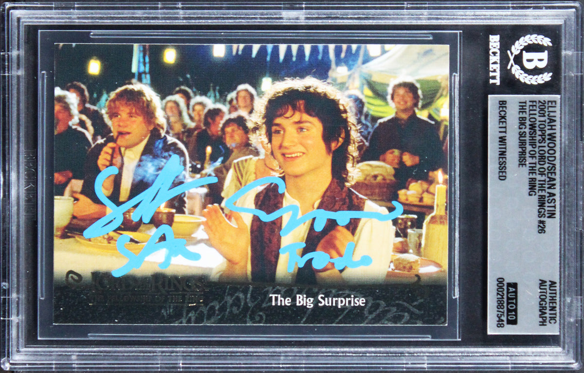 Elijah Wood & Sean Astin Signed 2001 Topps LOTR FOTR #26 Card Auto 10! BAS Slab
