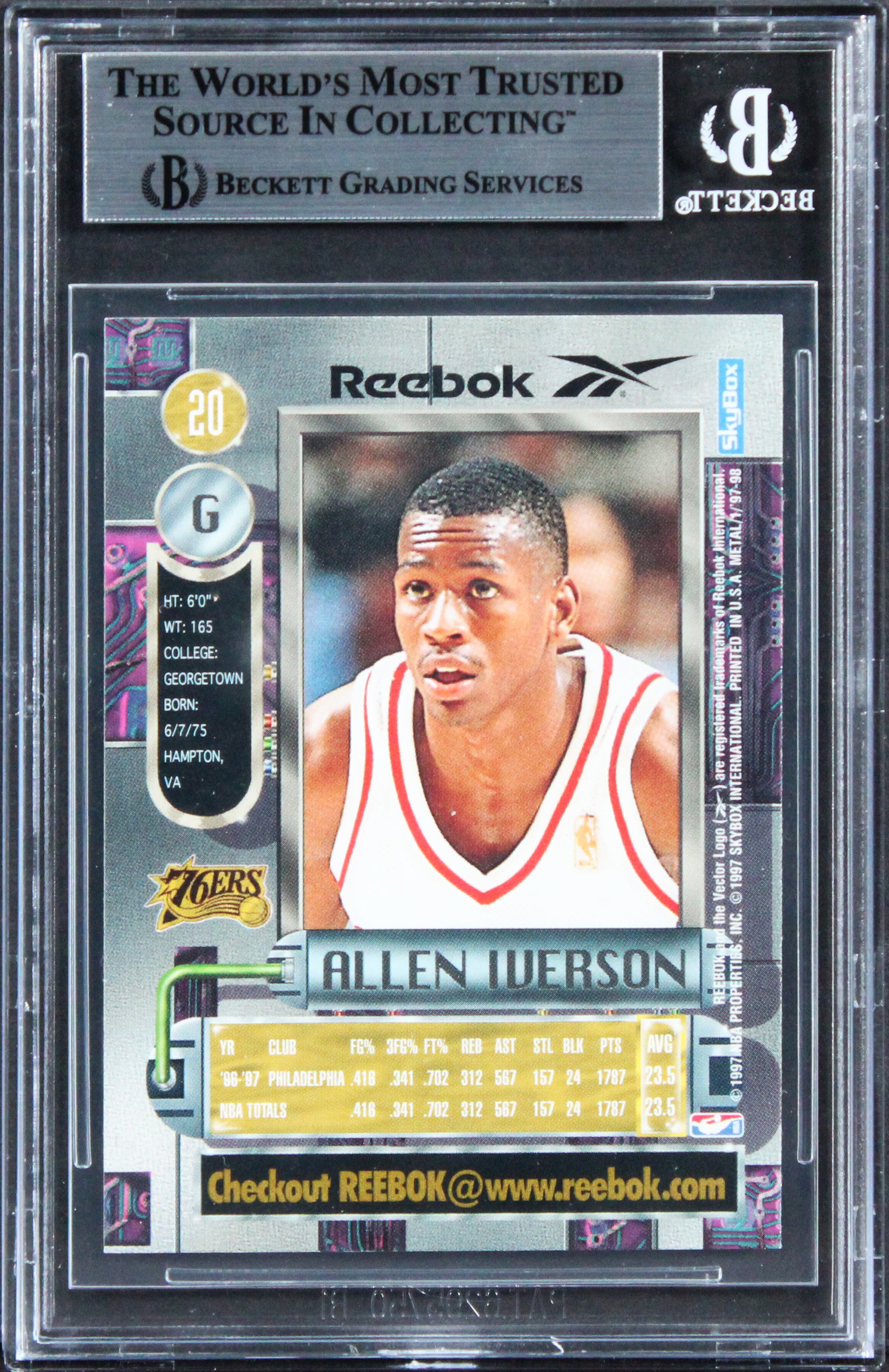 76ers Allen Iverson Authentic Signed 1997 Metal Universe #20 Card BAS Slabbed