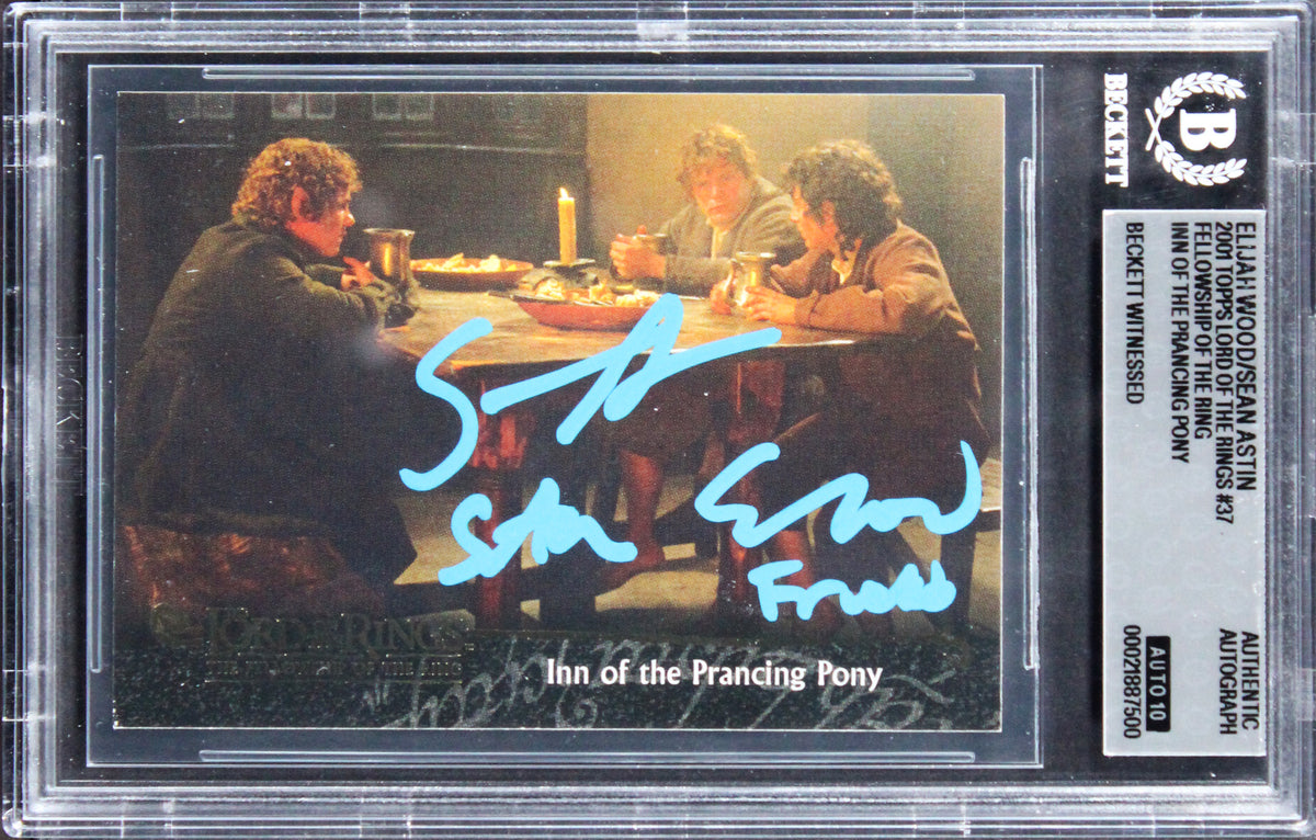 Elijah Wood & Sean Astin Signed 2001 Topps LOTR #37 Card Auto 10! BAS Slabbed