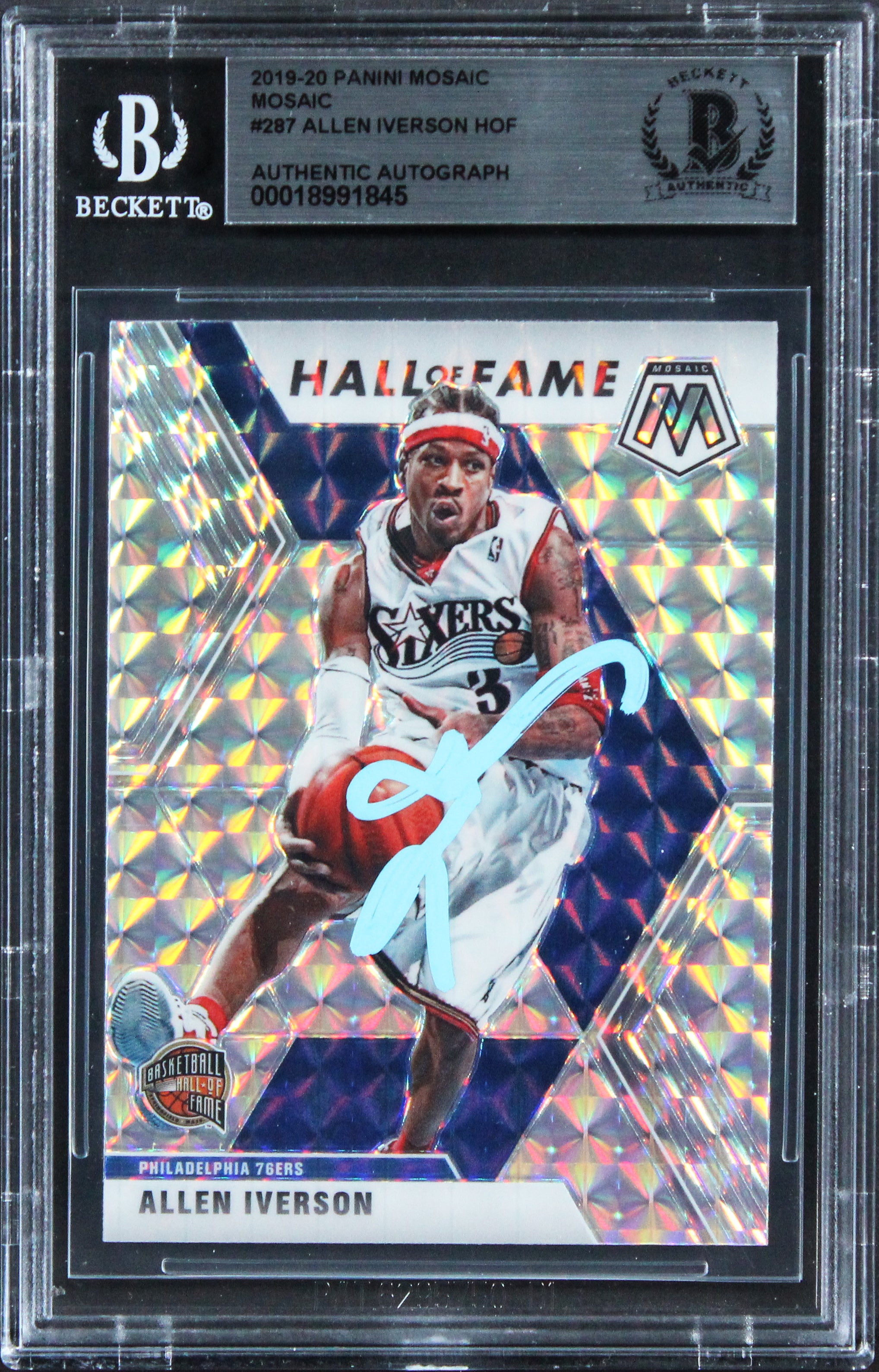 76ers Allen Iverson Authentic Signed 2019 Panini Mosaic #287 Card BAS Slabbed