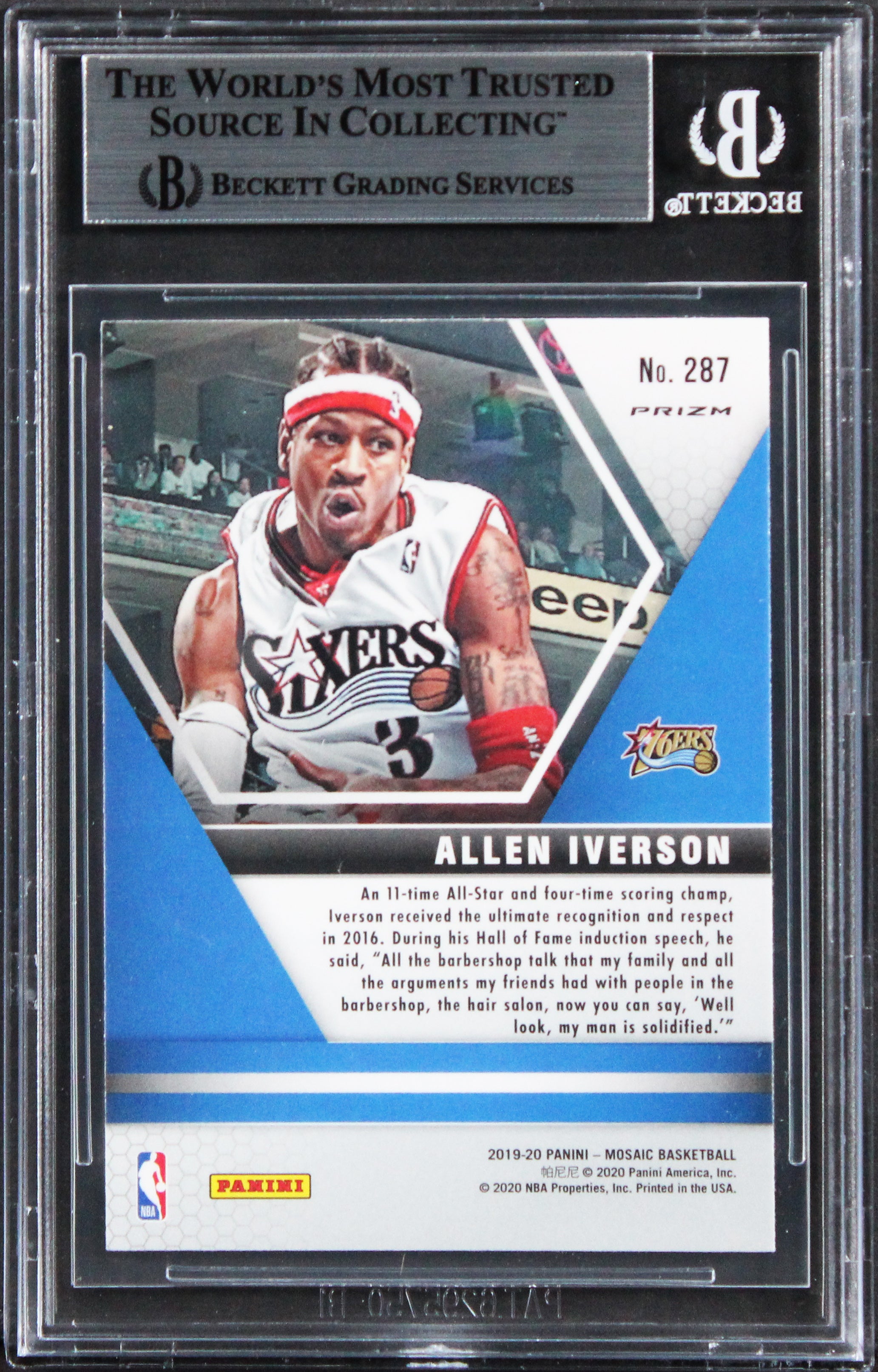 76ers Allen Iverson Authentic Signed 2019 Panini Mosaic #287 Card BAS Slabbed