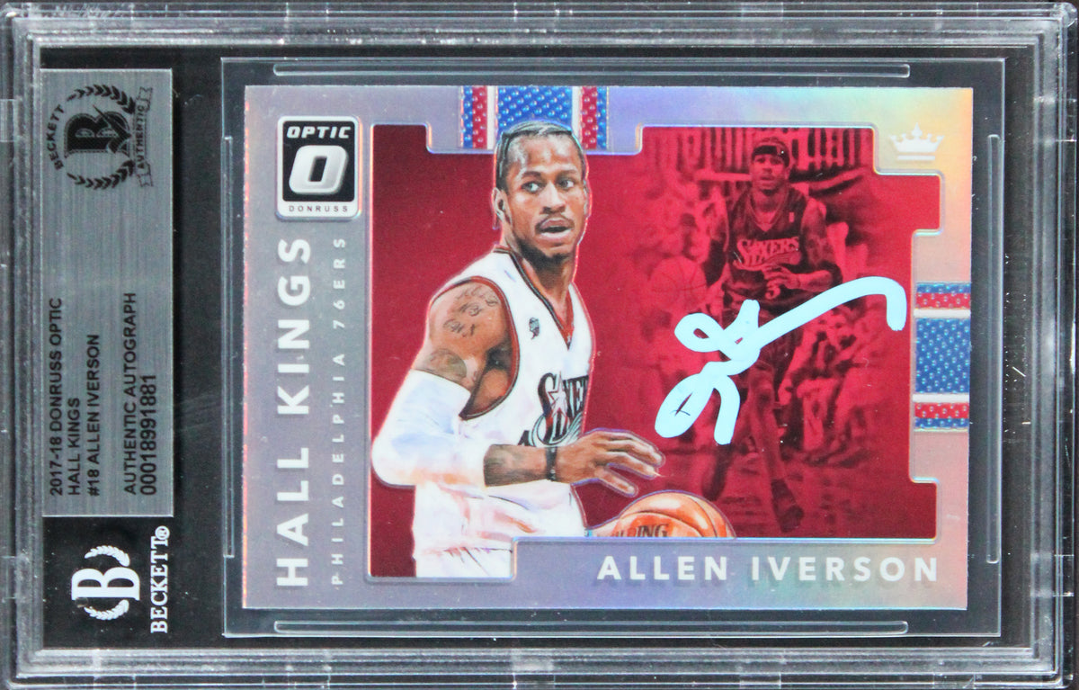 76ers Allen Iverson Signed 2017 Donruss Optic Hall Kings #18 Card BAS Slabbed