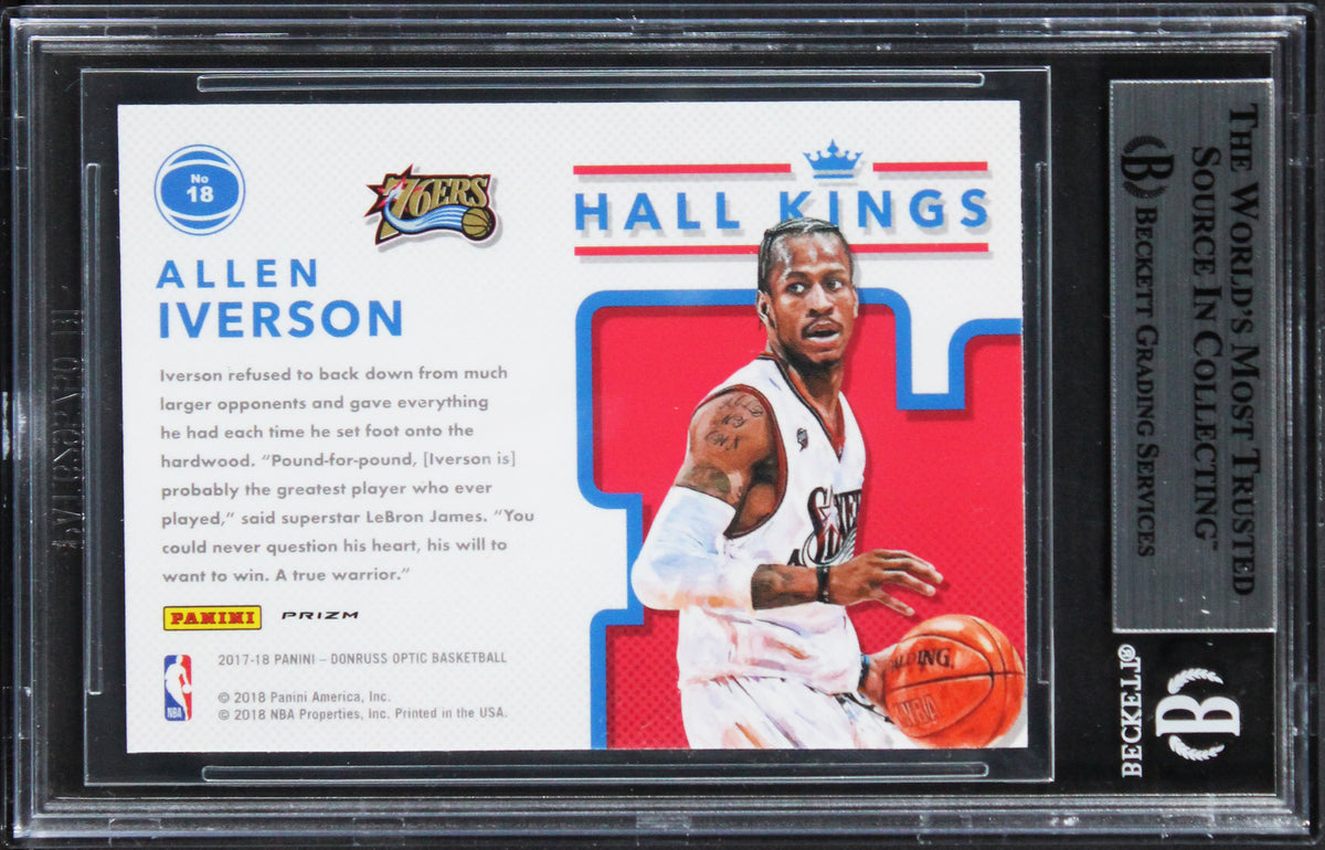 76ers Allen Iverson Signed 2017 Donruss Optic Hall Kings #18 Card BAS Slabbed