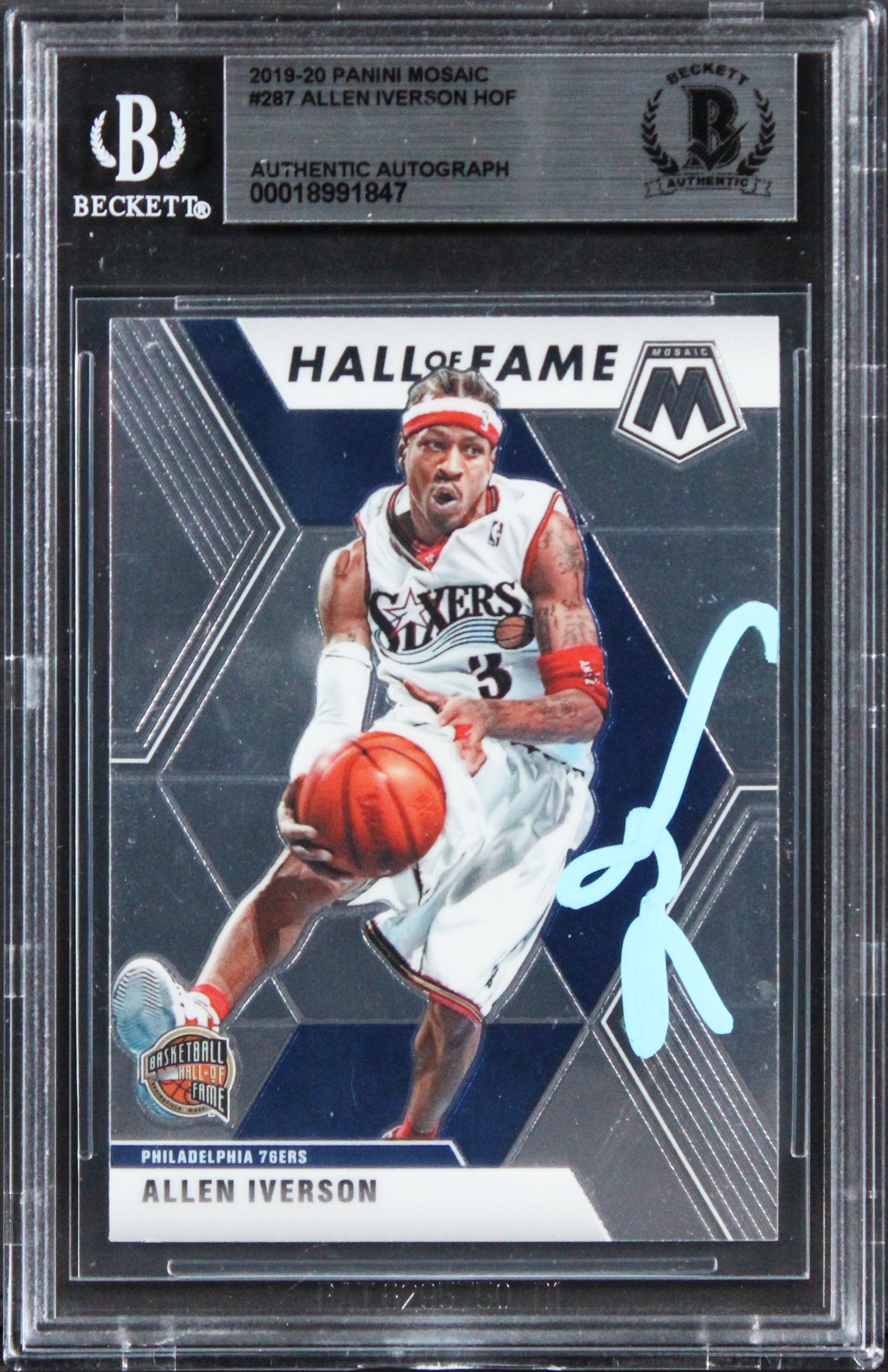 76ers Allen Iverson Authentic Signed 2019 Panini Mosaic #287 Card BAS Slabbed