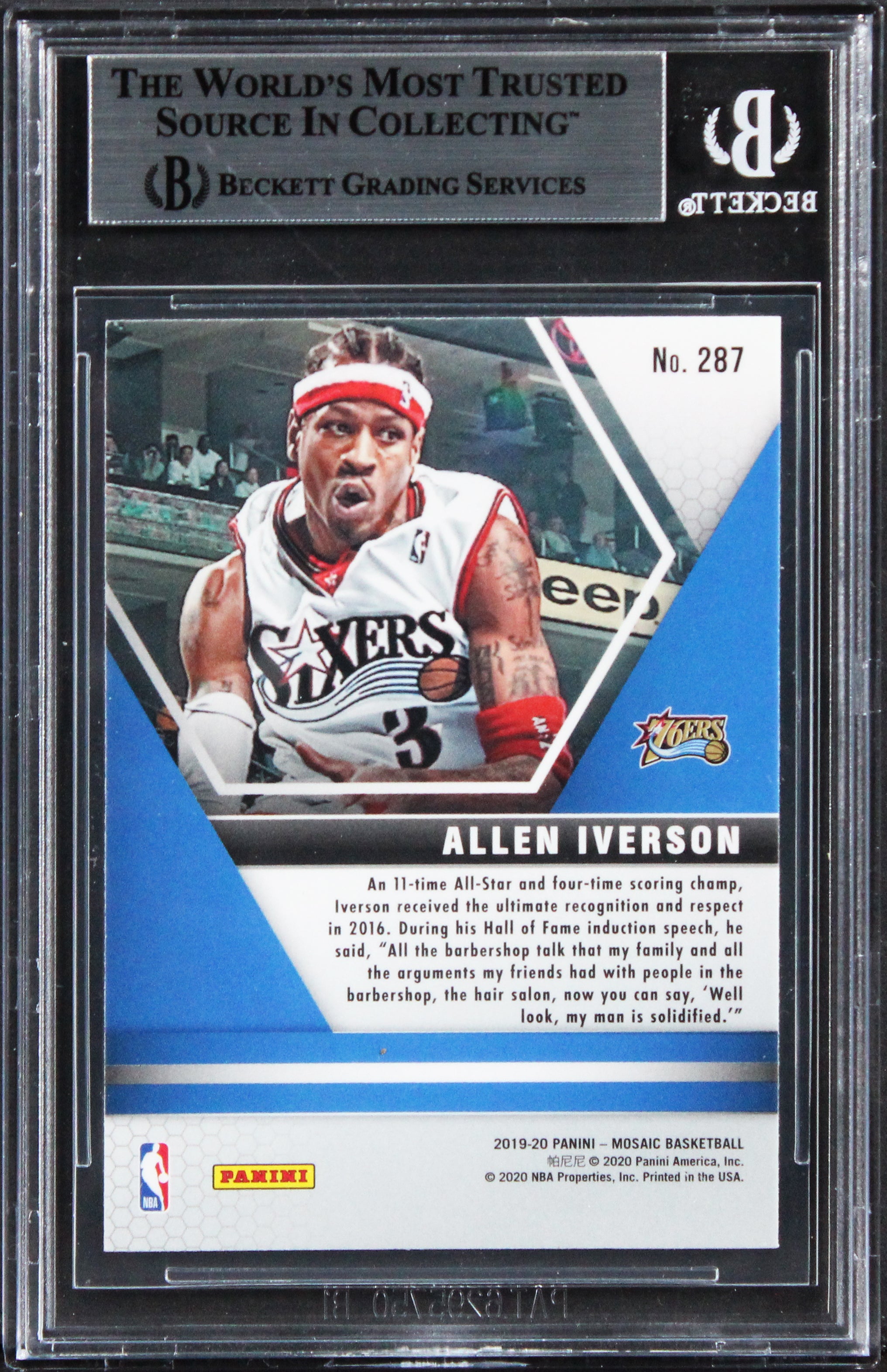 76ers Allen Iverson Authentic Signed 2019 Panini Mosaic #287 Card BAS Slabbed