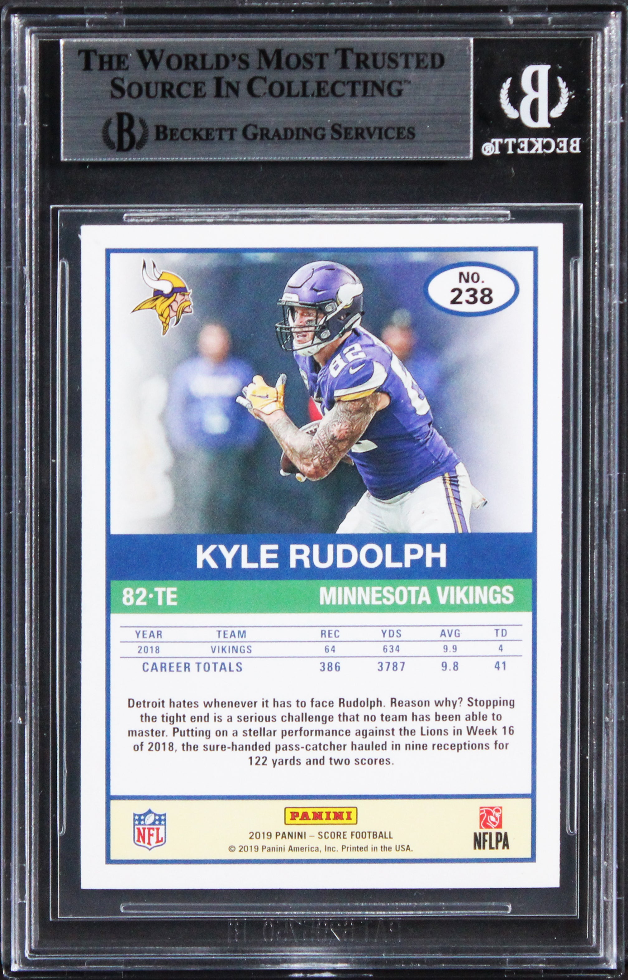 Vikings Kyle Rudolph Authentic Signed 2019 Score #238 Card BAS Slabbed