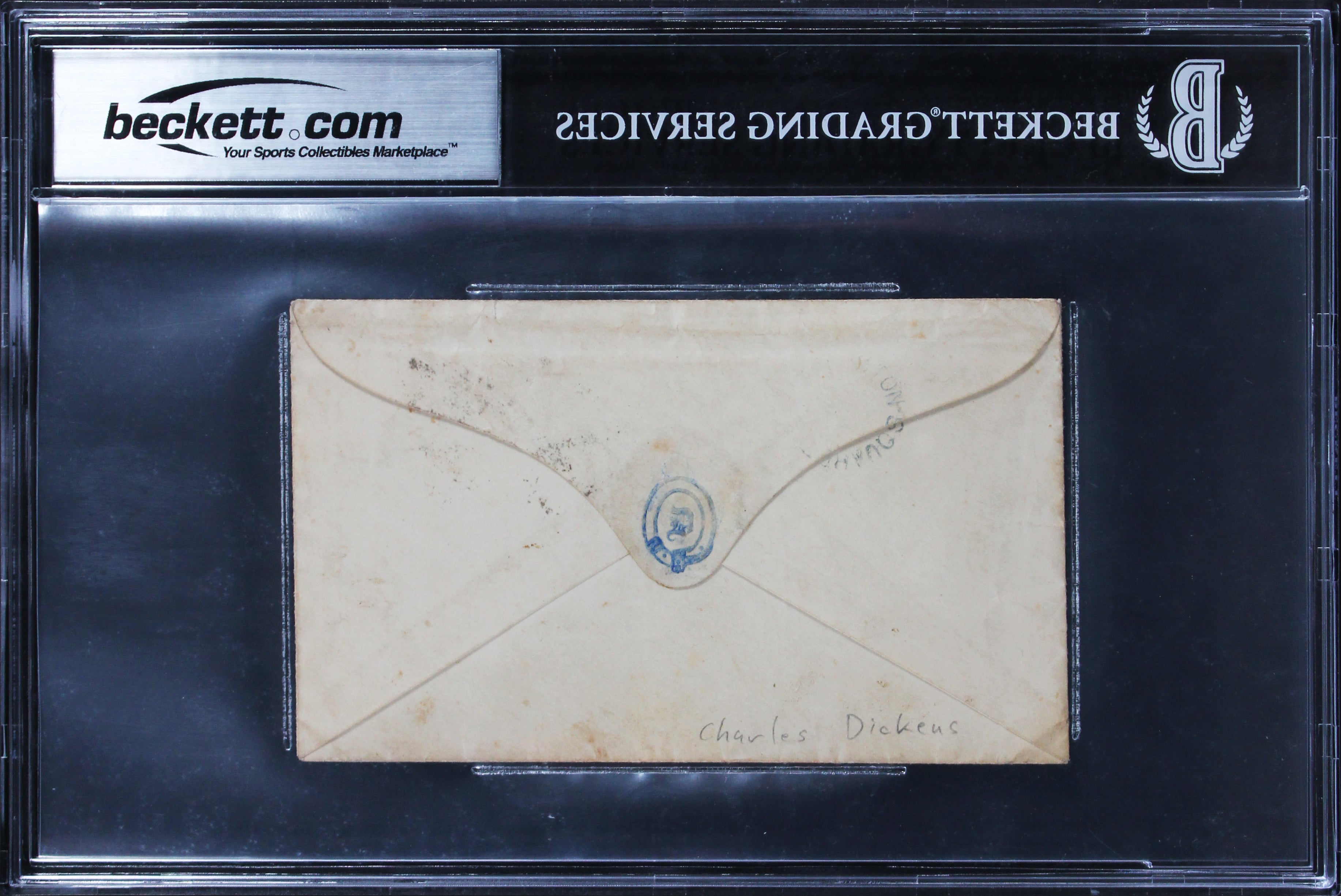 Charles Dickens Authentic Signed 3x5.25 1858 Handwritten Envelope BAS Slabbed