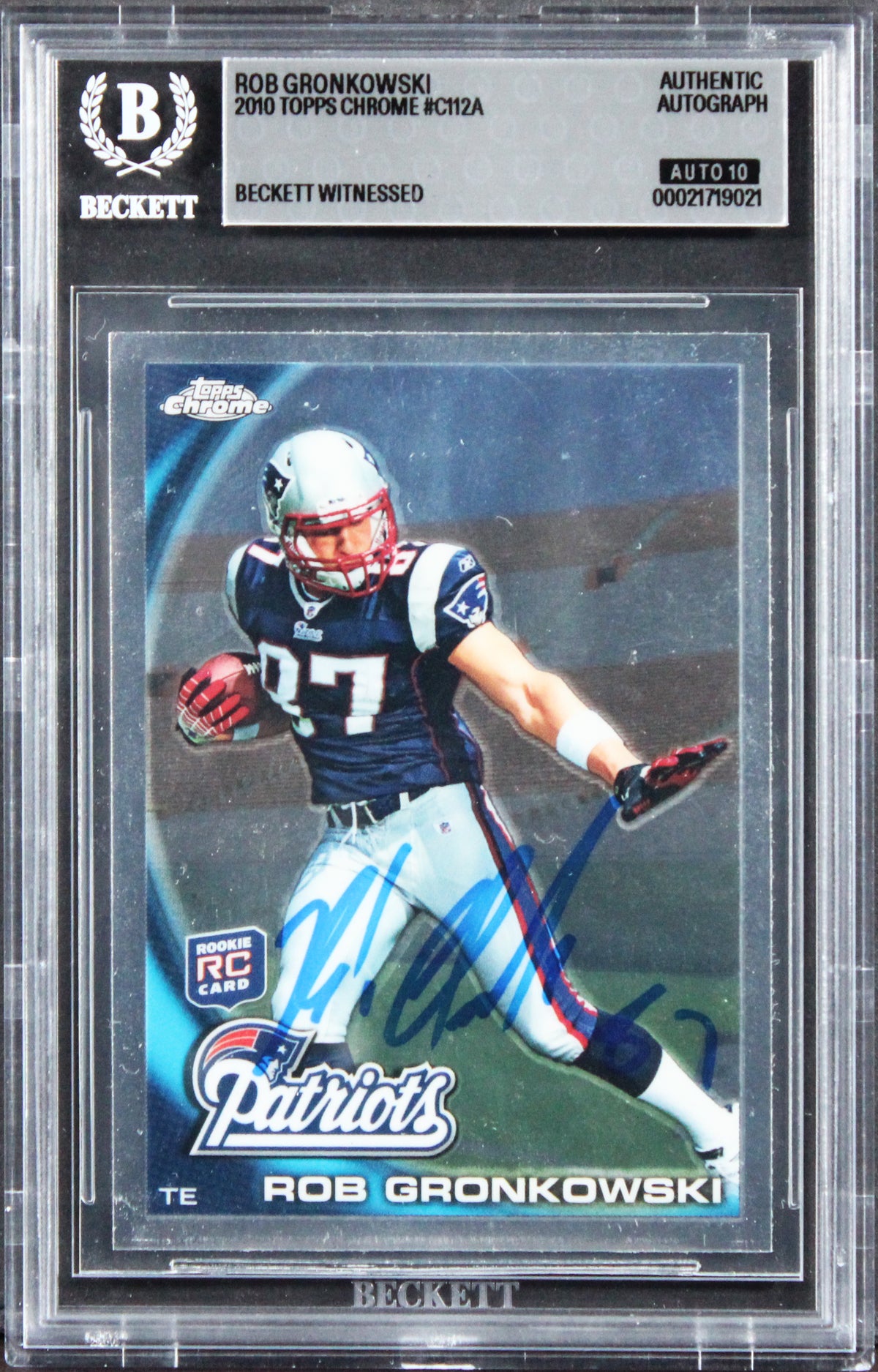 Patriots Rob Gronkowski Signed 2010 Topps Chrome #C112A RC Card Auto 10 BAS Slab