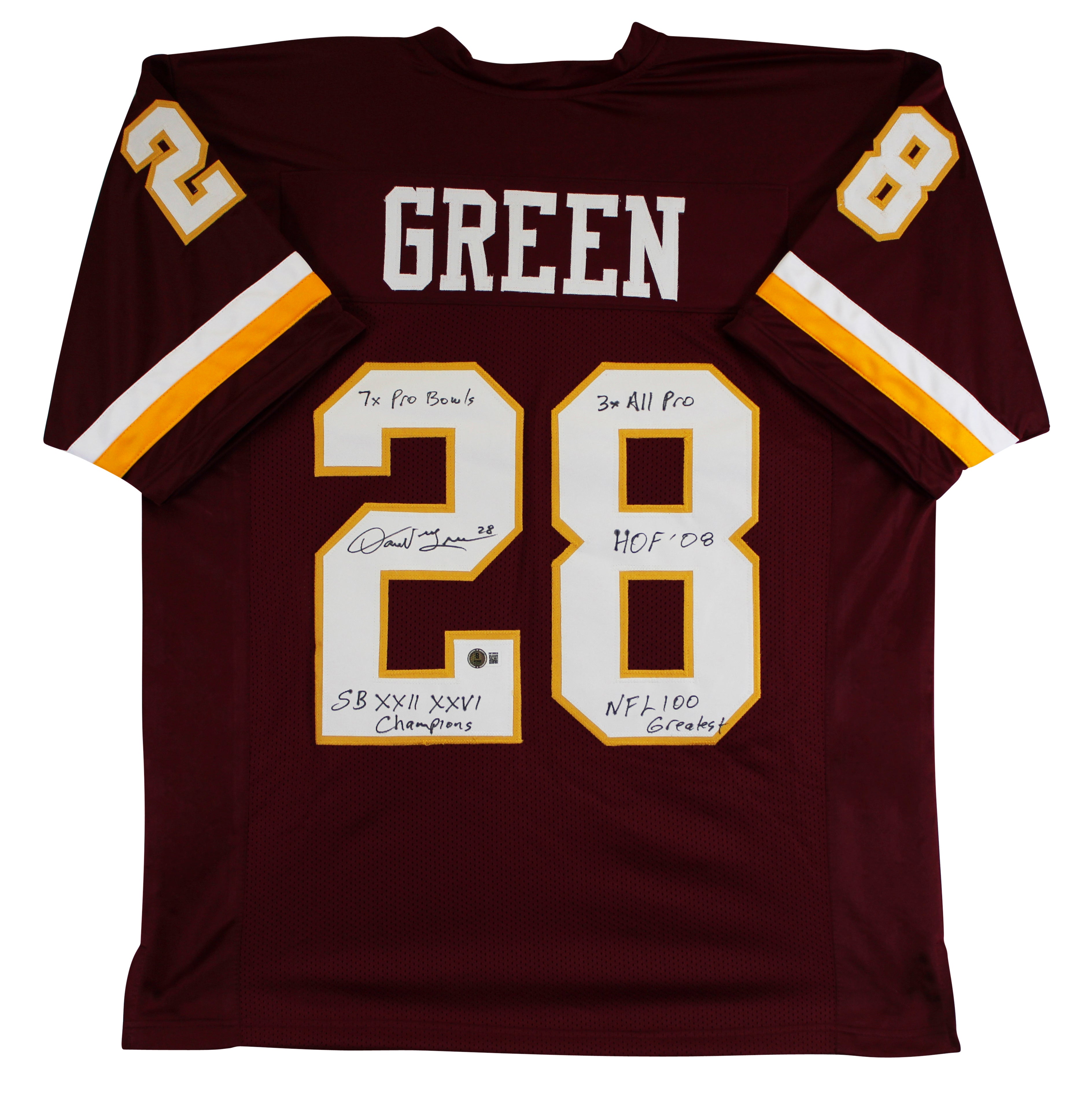 Darrell Green "Career Stat" Authentic Signed Maroon Pro Style Jersey BAS Witness