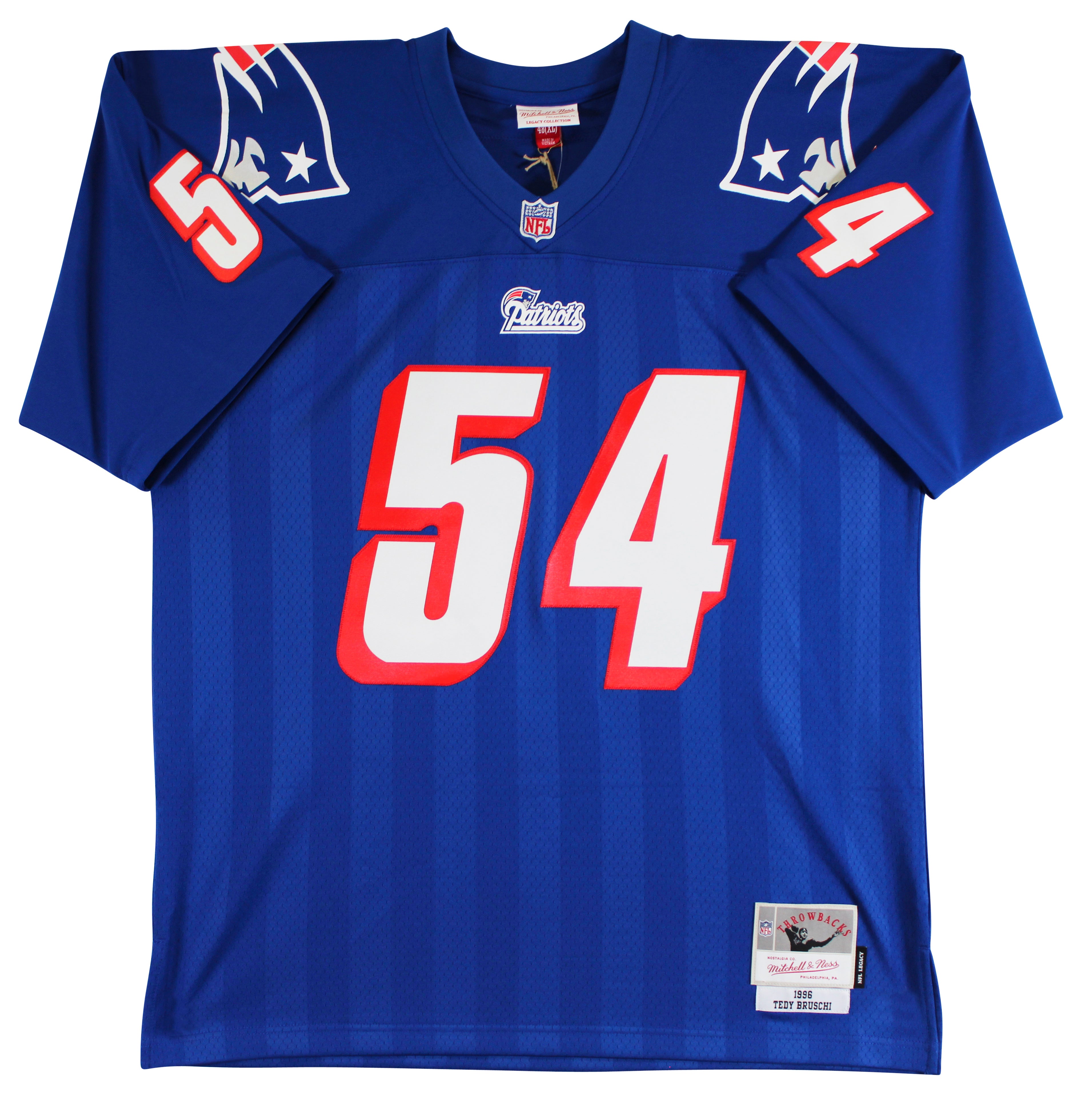 Patriots Tedy Bruschi "Super Bowl Champions" Signed Navy M&N TB Jersey BAS Wit