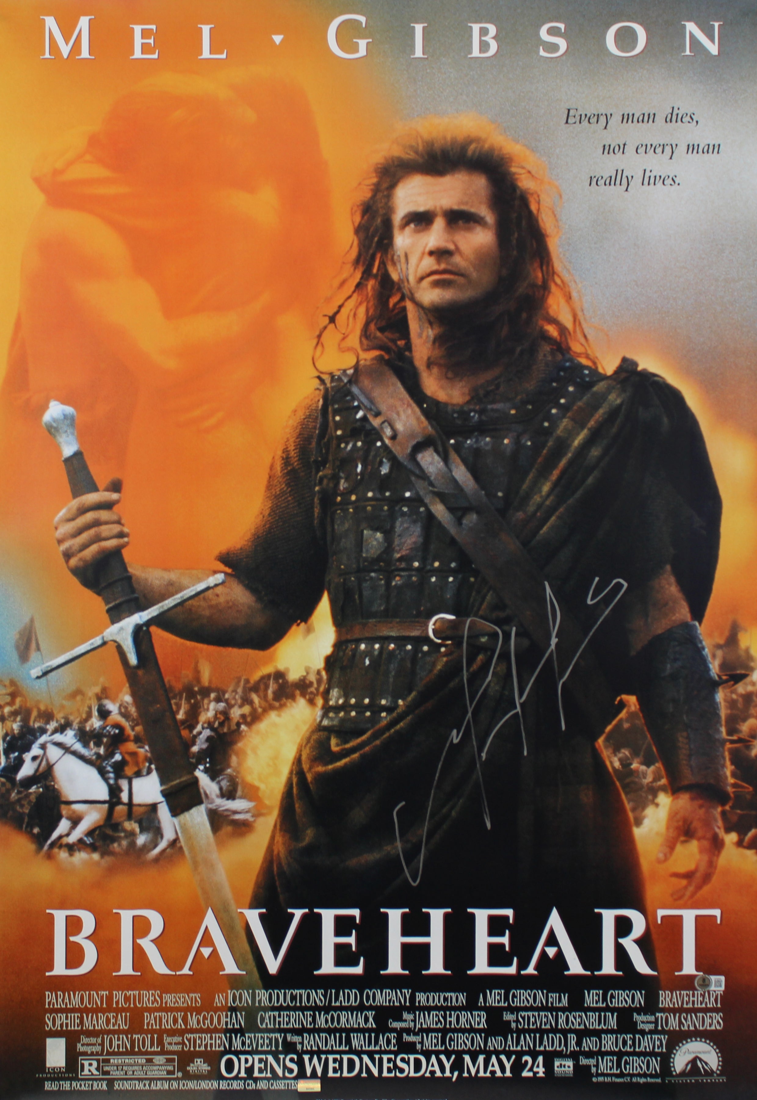 Mel Gibson Braveheart Authentic Signed & Framed 27x40 Poster Autographed BAS
