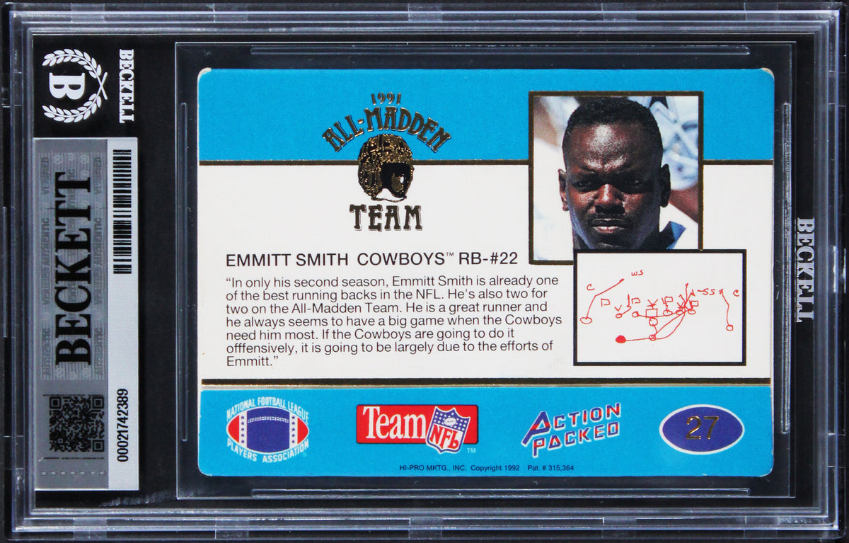 Cowboys Emmitt Smith Signed 1991 Action Packed #27 Card Auto GM 10! BAS Slabbed