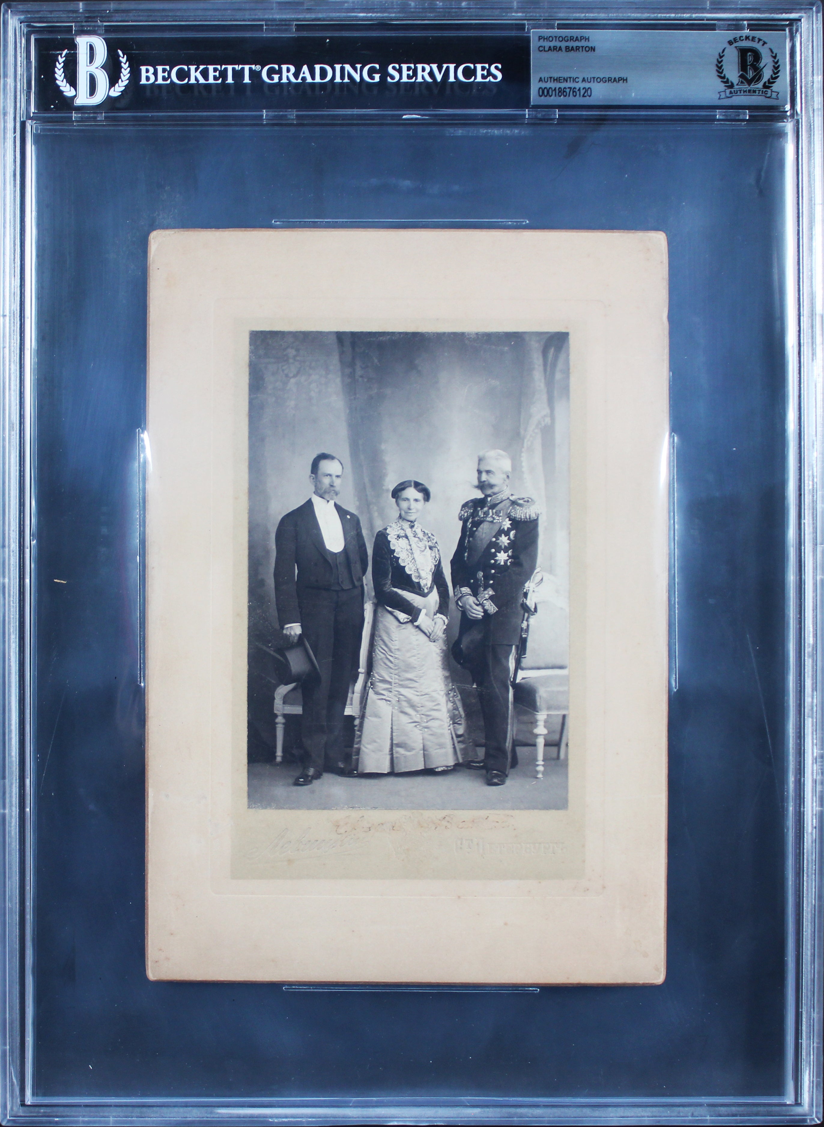 Clara Barton 2x Signed 6x8.75 1902 Boudoir Photo w Handwritten Poem BAS Slabbed