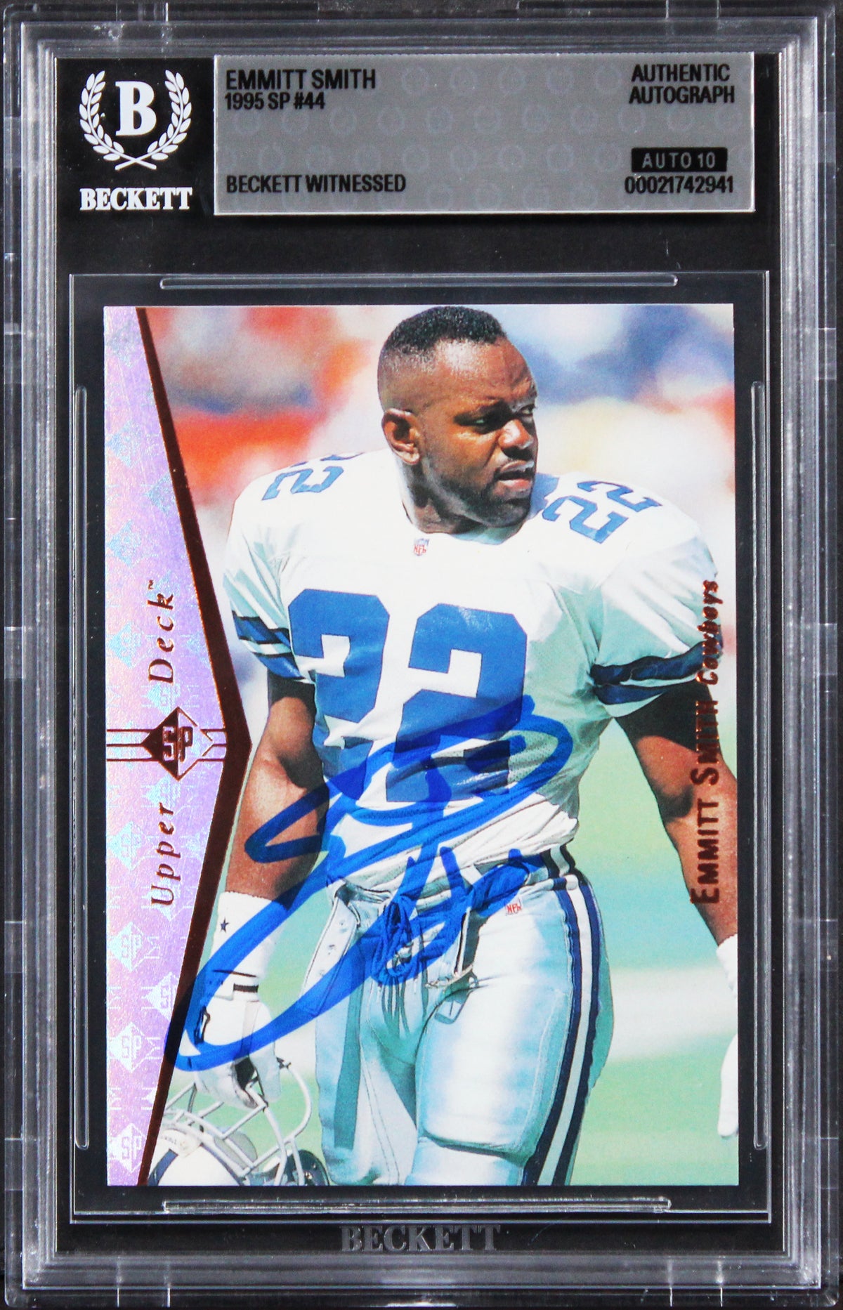 Cowboys Emmitt Smith Signed 1995 SP #44 Card Auto Grade Gem Mint 10! BAS Slabbed
