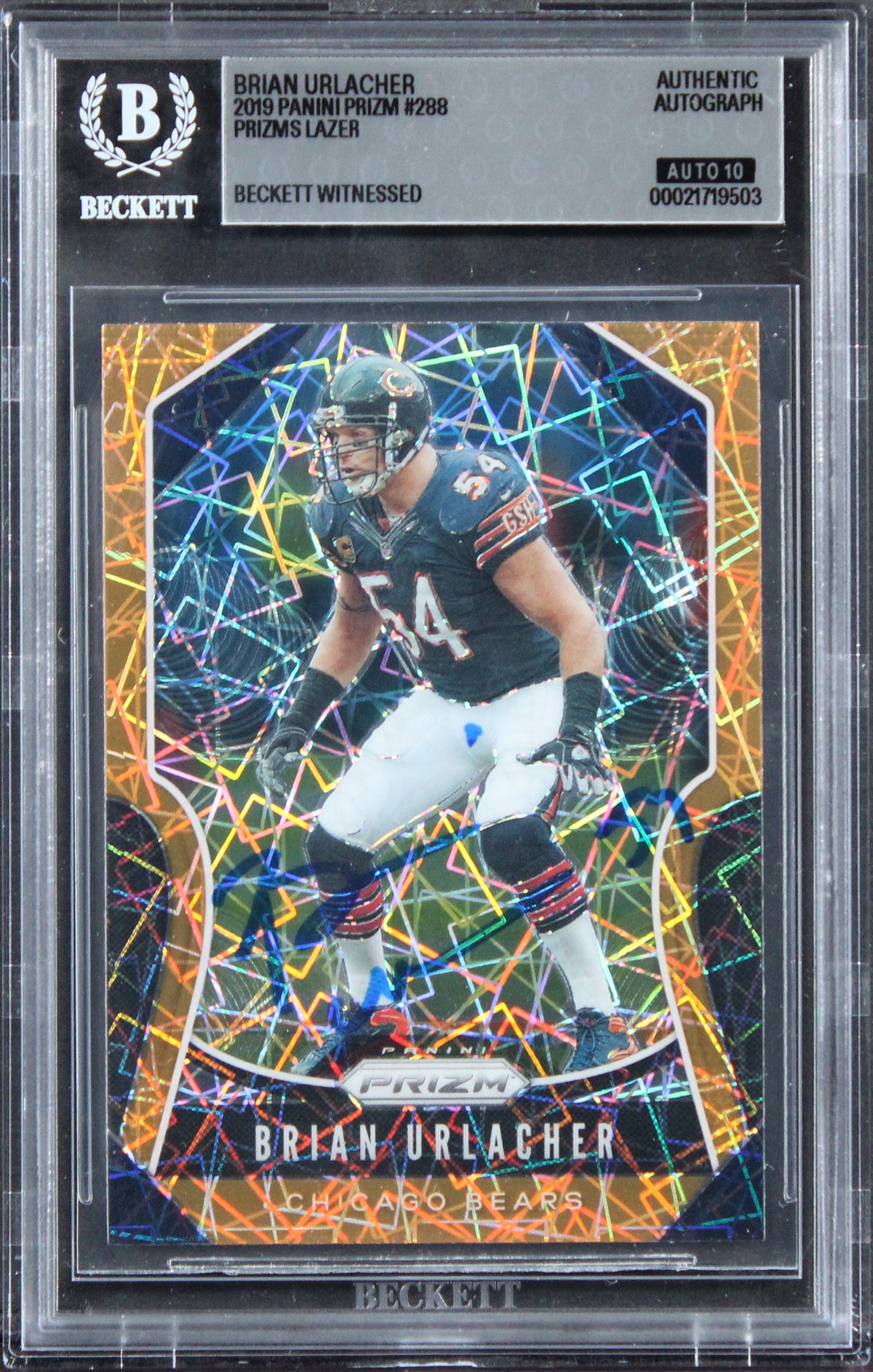 Bears Brian Urlacher Signed 2019 Panini Prizm Lazer #288 Card Auto 10! BAS Slab
